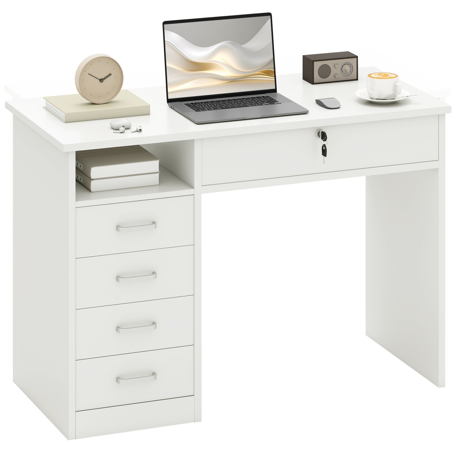 Bureau d’ordinateur avec rangement Vinsetto, bureau à domicile avec tiroir verrouillable et compartiment ouvert, blanc