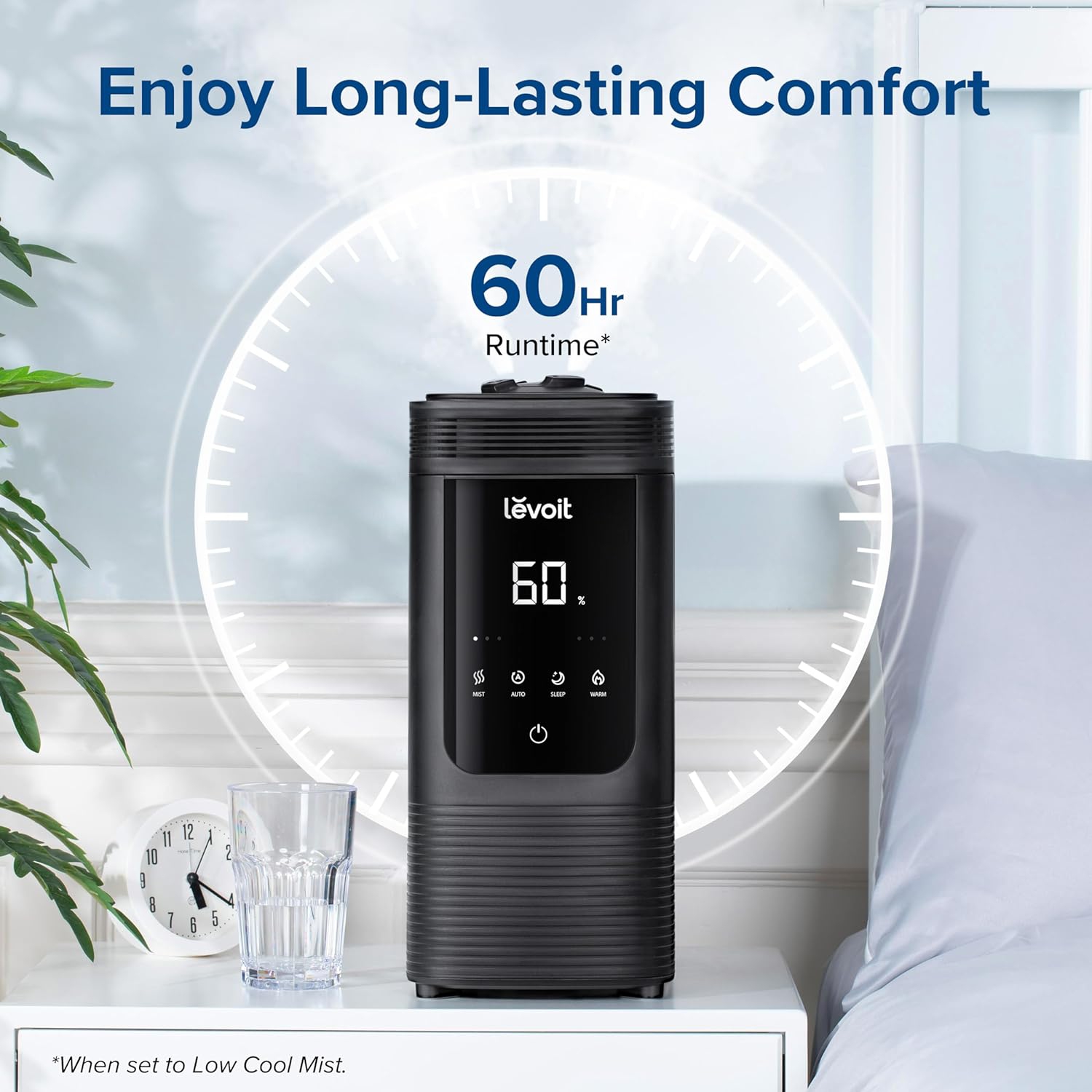 LEVOIT Humidifiers For Bedroom Large Room, 6L Smart Cool and Warm Mist Humidifier For Baby and Plant, Easy Top Fill, Essential Oil Diffuser,