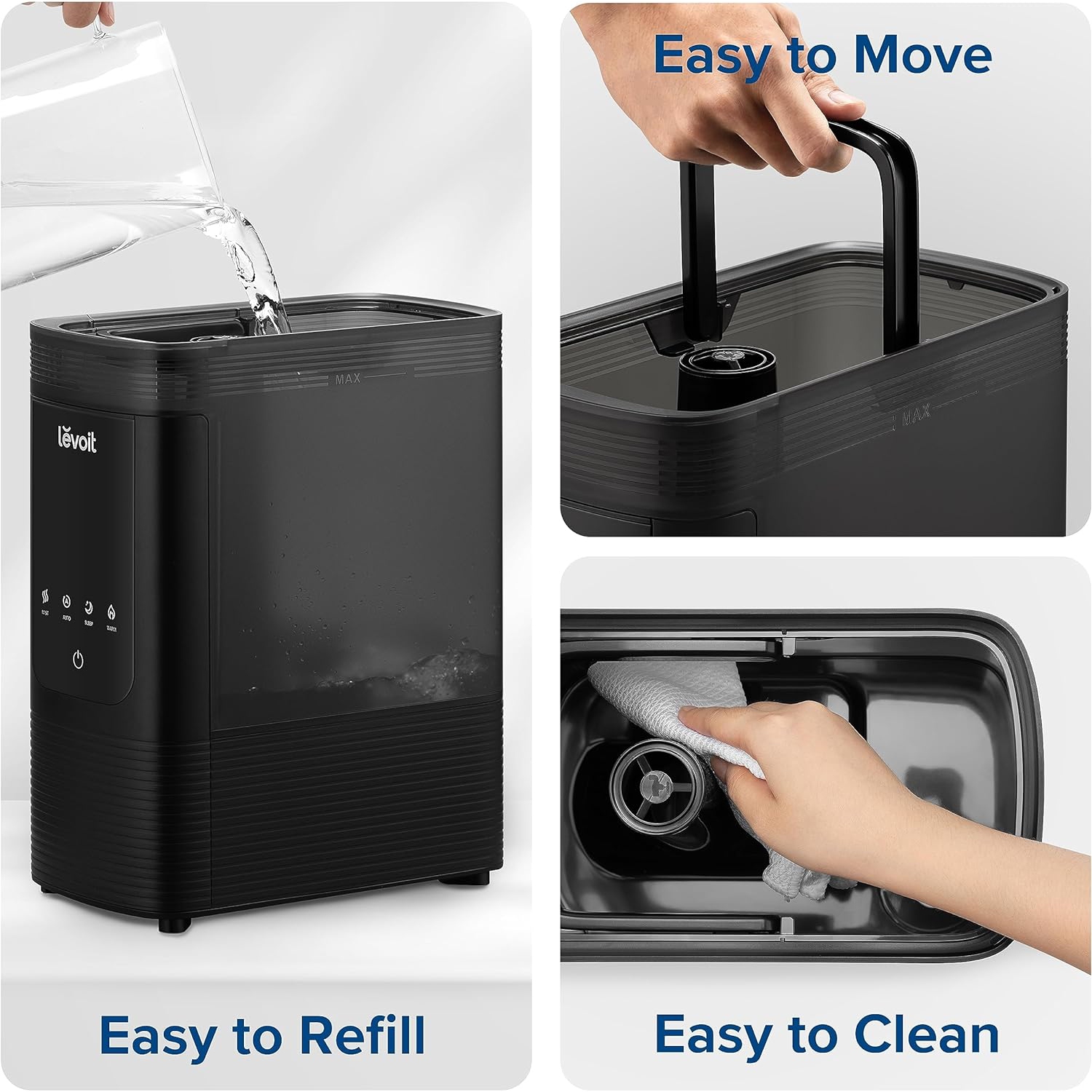 LEVOIT Humidifiers For Bedroom Large Room, 6L Smart Cool and Warm Mist Humidifier For Baby and Plant, Easy Top Fill, Essential Oil Diffuser,