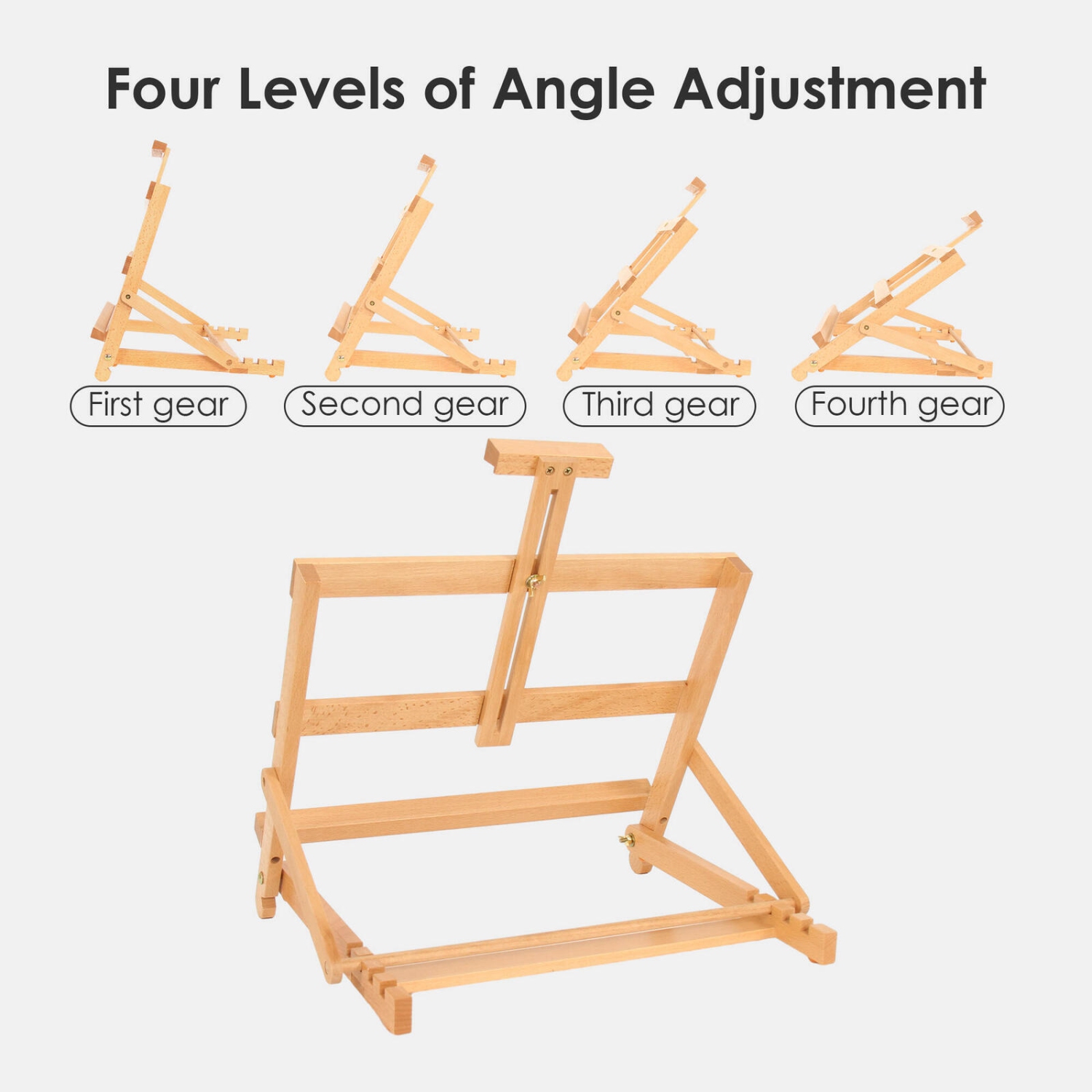 Chevalet de bureau en bois de hêtre à cadre en H ajustable, peut supporter un bureau en toile de 21 po ou moins