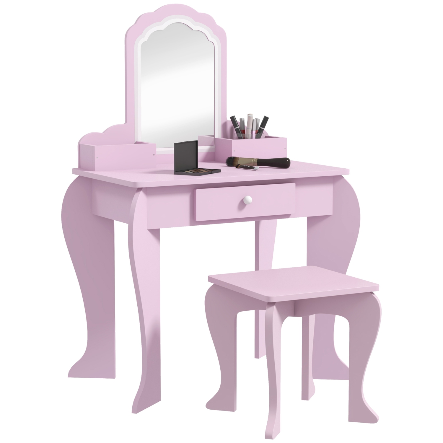 Ensemble coiffeuse avec miroir et tabouret pour enfants Qaba, coiffeuse maquillage pour enfants de 3-6 ans, avec tiroirs, Cloud-Design