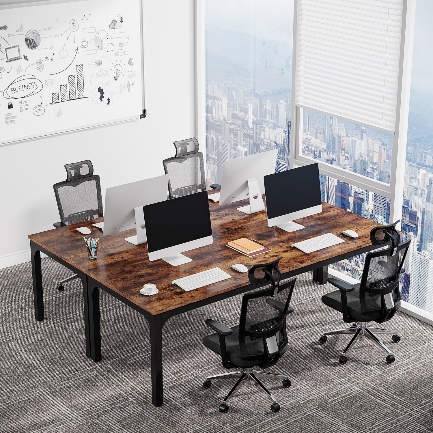 Tribesigns 78.74" Extra Long Computer Desk 2 Person Desk, Double Long Desk Rustic Brown