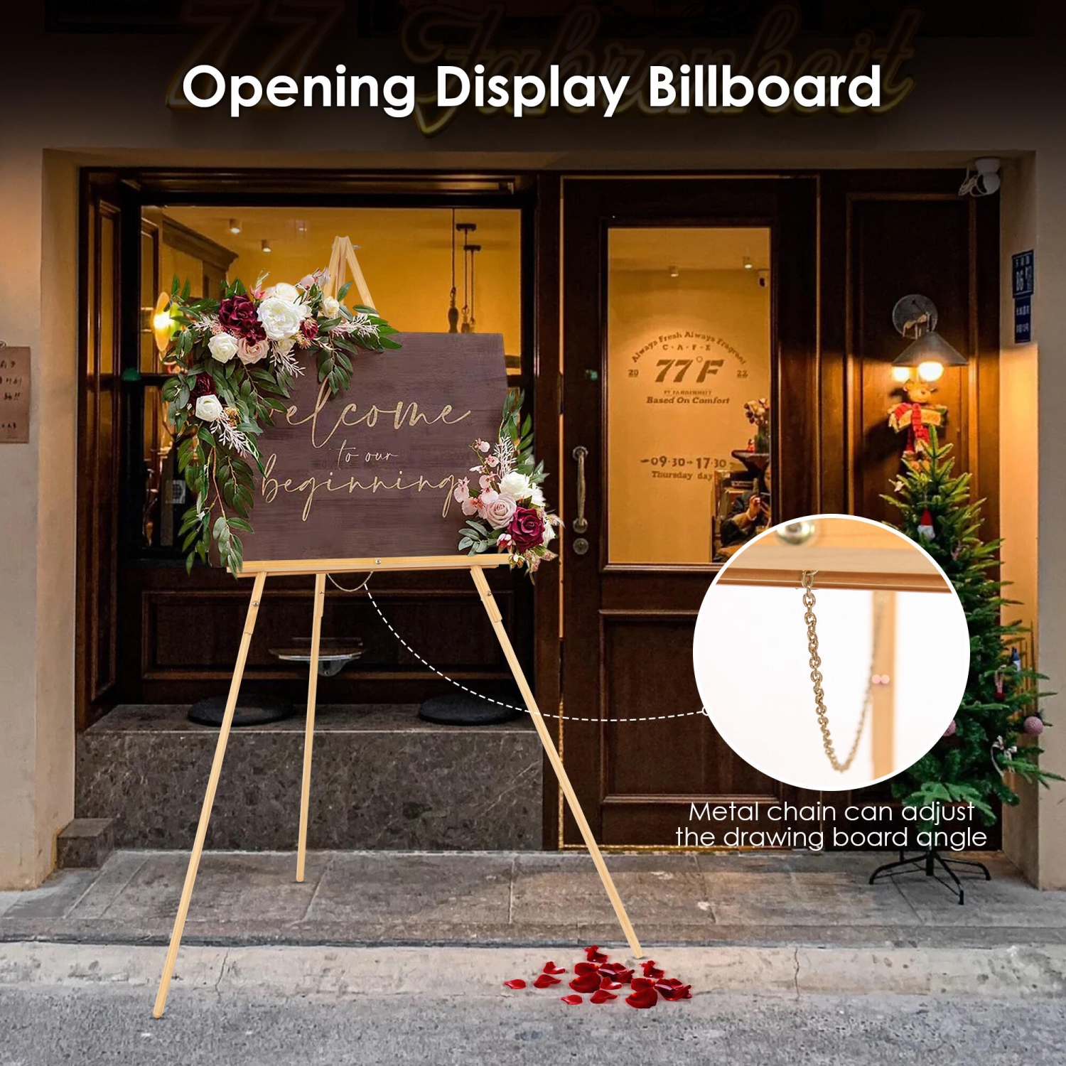 63" Foldable Lightweight Display Easel for Students and Artists, Wooden Tripod Versatile Easel Stand for Wedding Sign and Poster