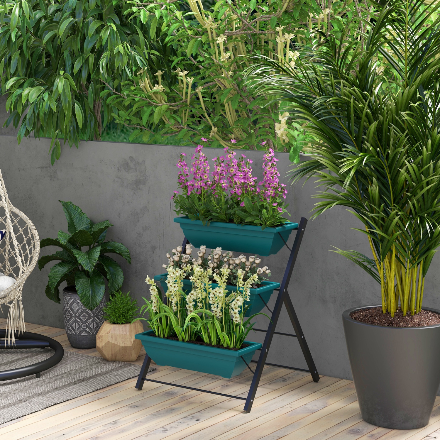 Outsunny 3-Tier Vertical Raised Garden Bed with 3 Planter Boxes, Outdoor Plant Stand Grow Container with Leaking Holes for Balcony Patio Outdoor,