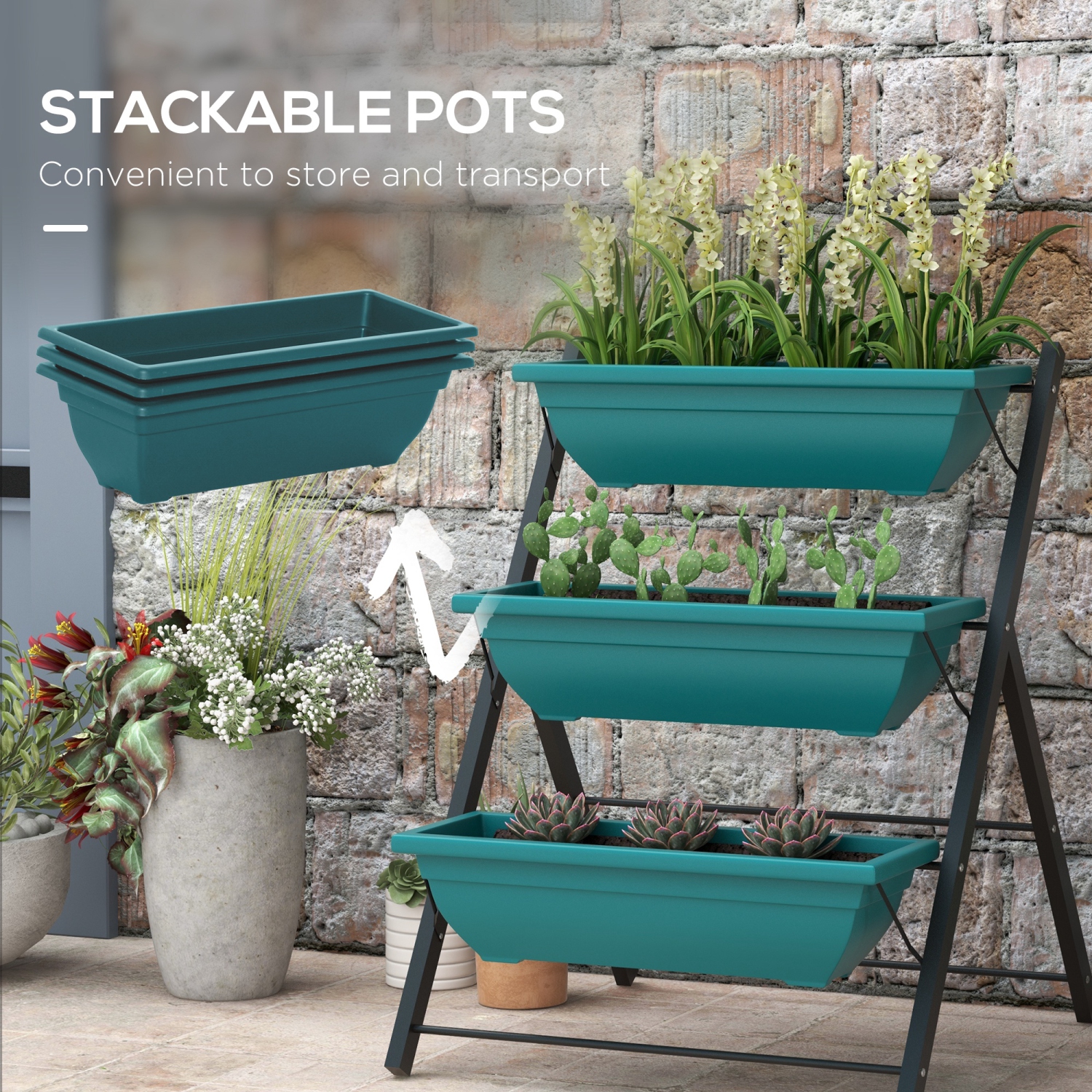 Outsunny 3-Tier Vertical Raised Garden Bed with 3 Planter Boxes, Outdoor Plant Stand Grow Container with Leaking Holes for Balcony Patio Outdoor,