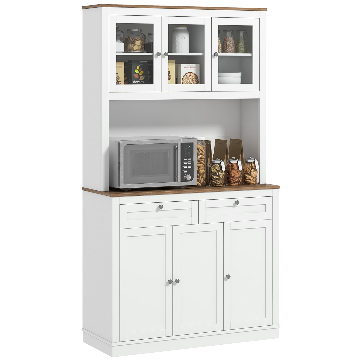 HOMCOM – Armoire garde-manger de 71&nbsp;po avec four à micro-ondes, grande étagère de cuisine à 2 tiroirs, armoire de rangement autonome avec