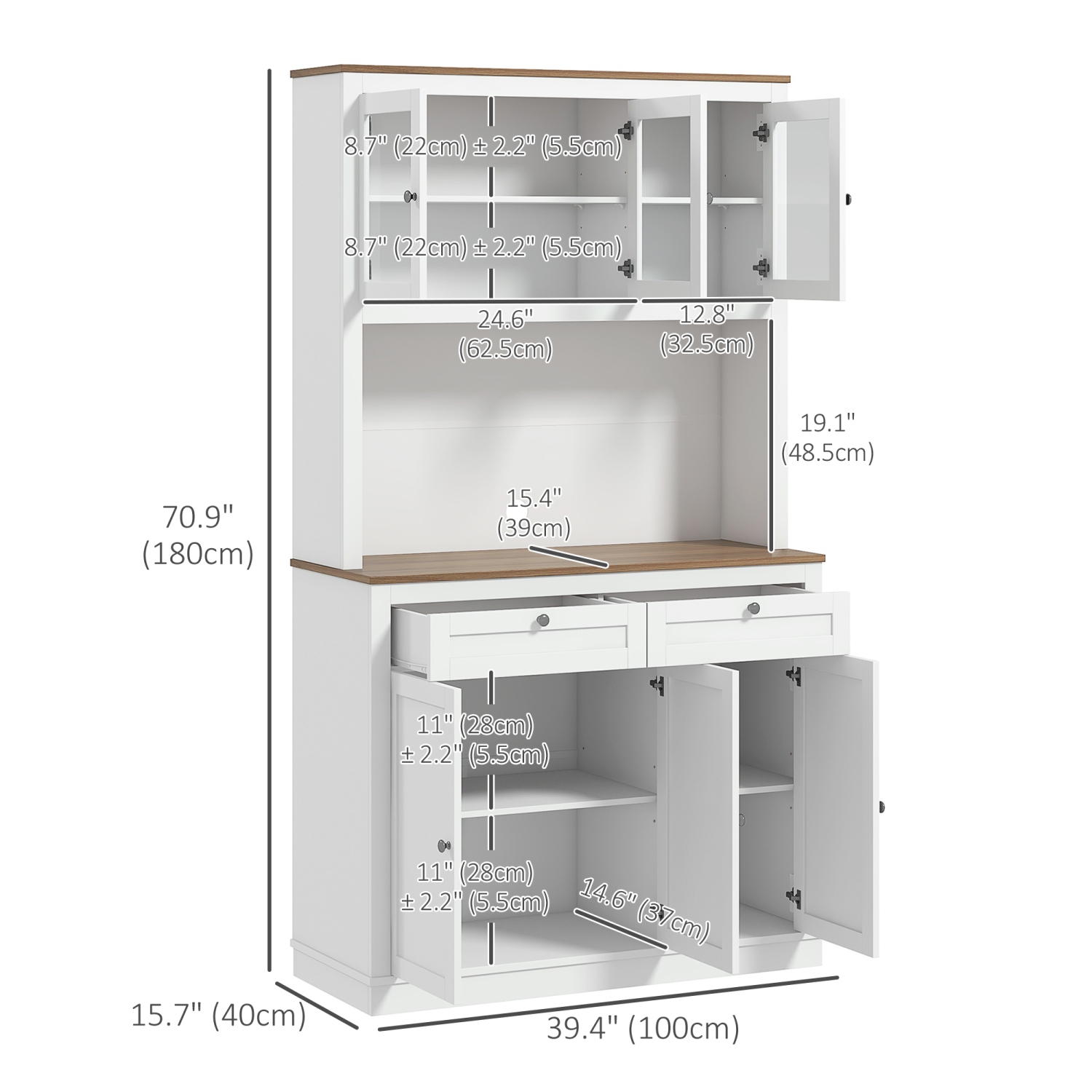 HOMCOM – Armoire garde-manger de 71&nbsp;po avec four à micro-ondes, grande étagère de cuisine à 2 tiroirs, armoire de rangement autonome avec