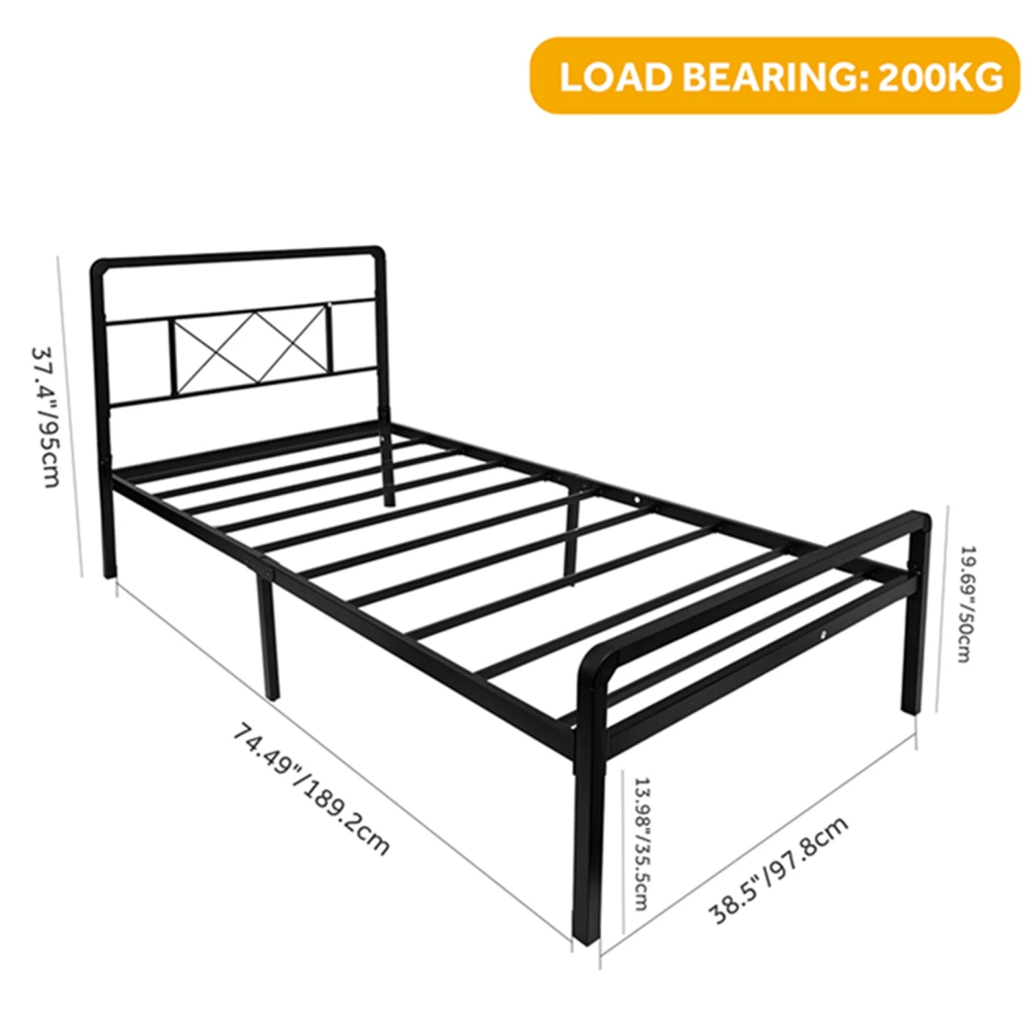 Twin Size Bed Frame with Headboard and Footboard, Heavy-Duty Metal Platform Bed Frame