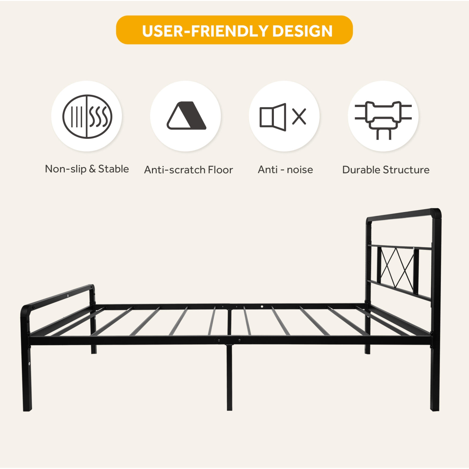 Twin Size Bed Frame with Headboard and Footboard, Heavy-Duty Metal Platform Bed Frame