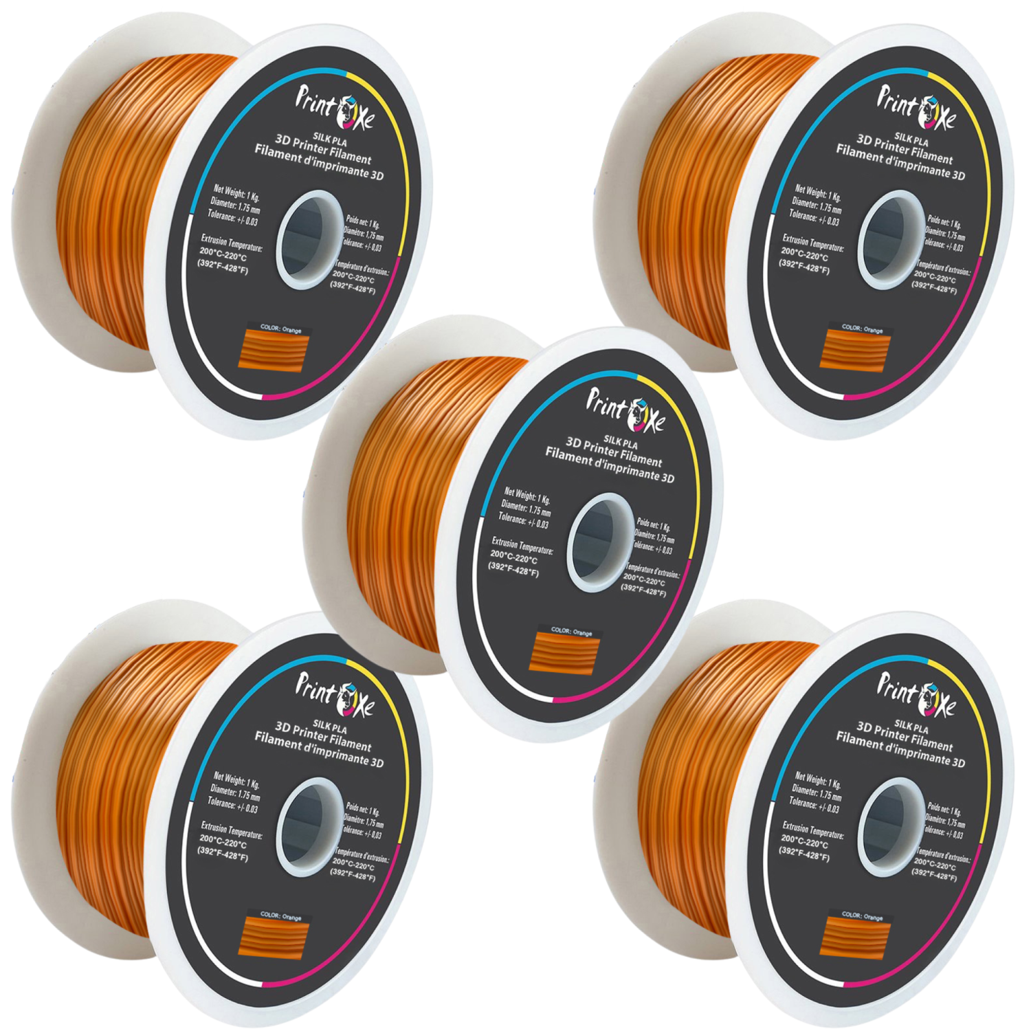 Orange couleur 5 KG matériau net sur 5 bobines de 3D PLA comme filament de SOIE 5 paquets Orange 1,75&nbsp;mm diamètre chaque poids 1&nbsp;kg