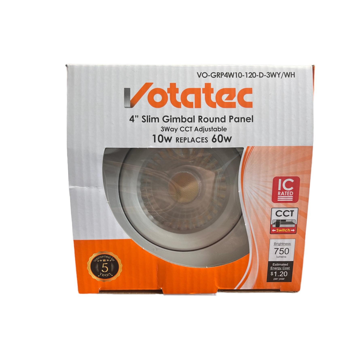 VOTATEC LED SLIM GIMBAL ROUND PANEL 4" 5CCT 10W WHITE