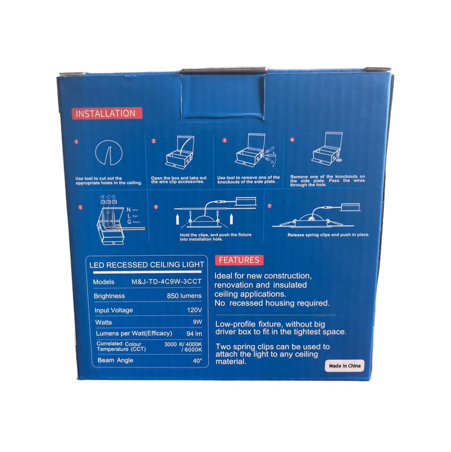 NTI LED RECESSED CEILING LIGHT 4" 4000K 9W BLACK