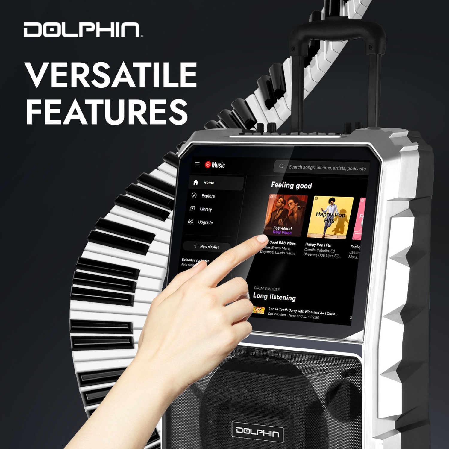 Machine à karaoké portative KB-85R de Dolphin avec écran tactile et microphone sans fil