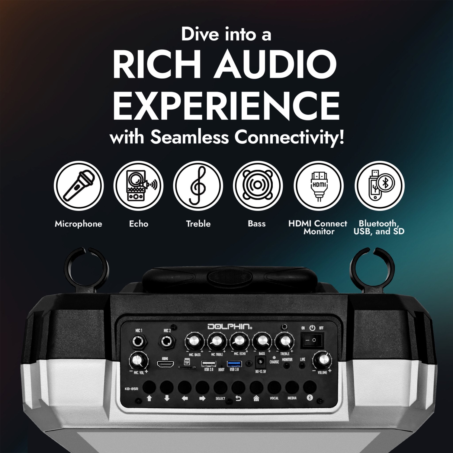 Machine à karaoké portative KB-85R de Dolphin avec écran tactile et microphone sans fil