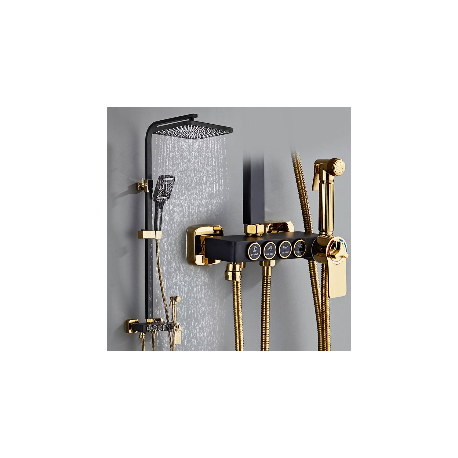 Douche Set salle de bain douche Black Gold avec pistolet de pulvérisation douche Supercharged Top Spray Lift système de douche à quatre engrenages