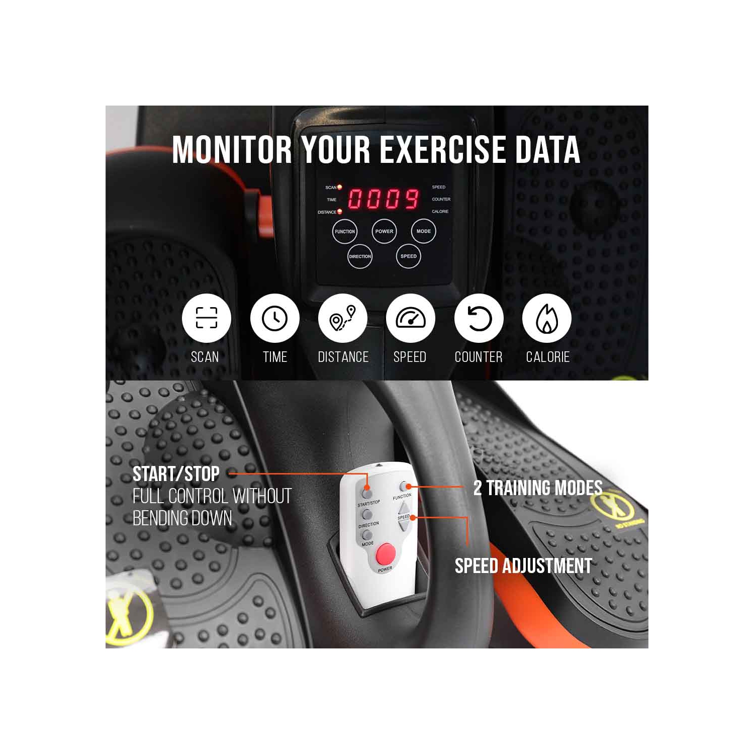 Appareil elliptique de dessous de bureau MotionGrey, Mini compact avec pédale elliptique antidérapante, moniteur d'affichage et télécommande,