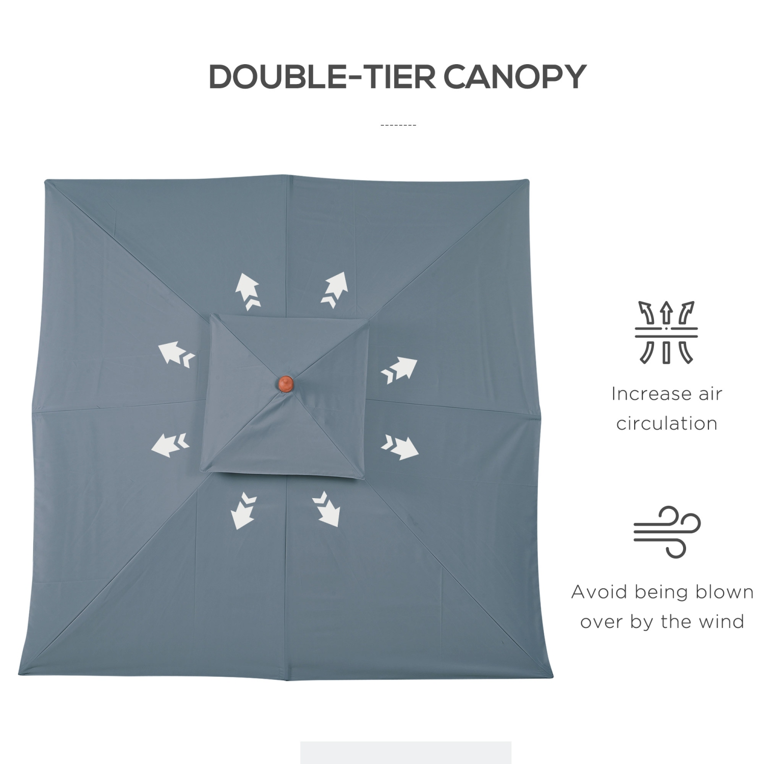 Outsunny 10x10ft Wood Square Patio Umbrella Garden Market Parasol Sunshade Canopy with 2 Pulley Pagoda Style, Dark Grey