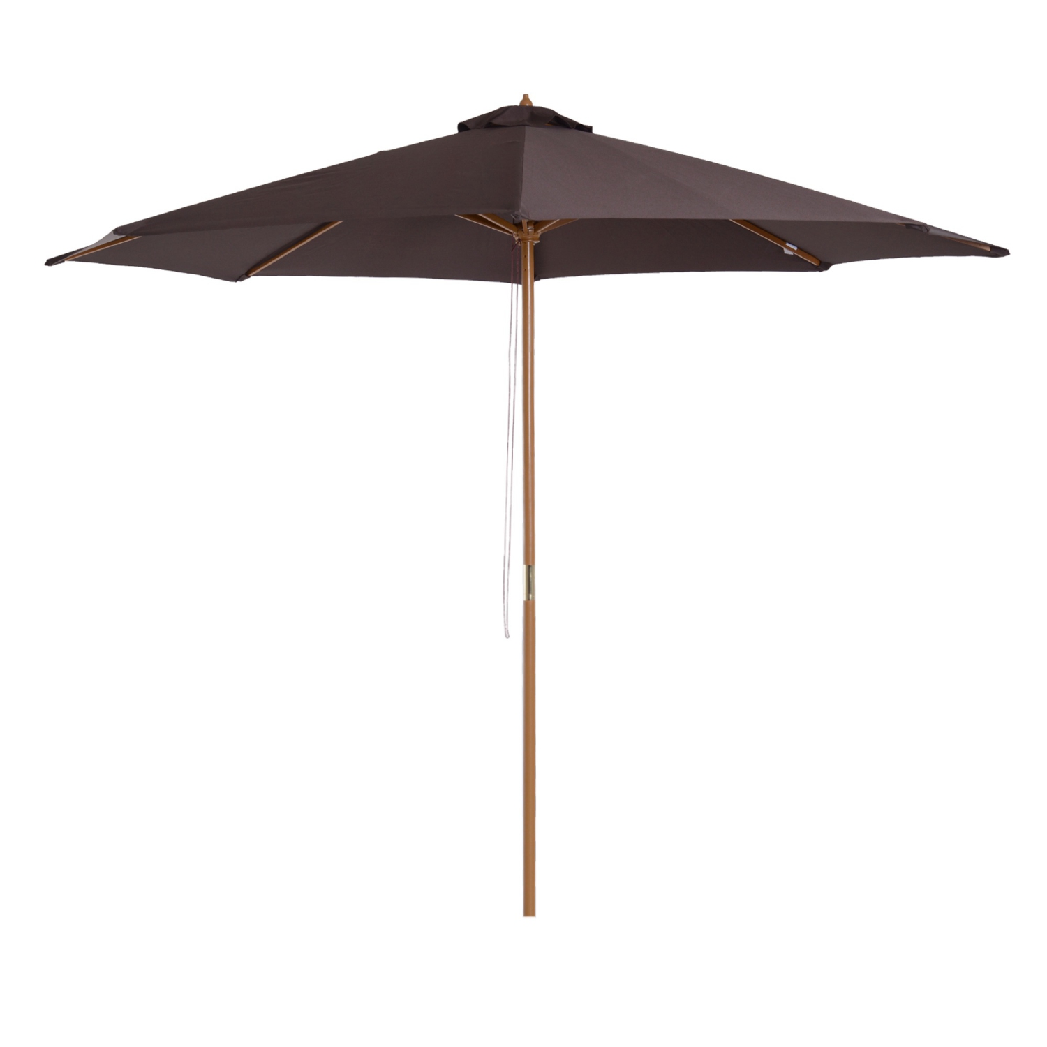 Outsunny 10' x 8' Bamboo Wooden Round Market Patio Sun Umbrella Garden Parasol Outdoor Sunshade Canopy, Coffee