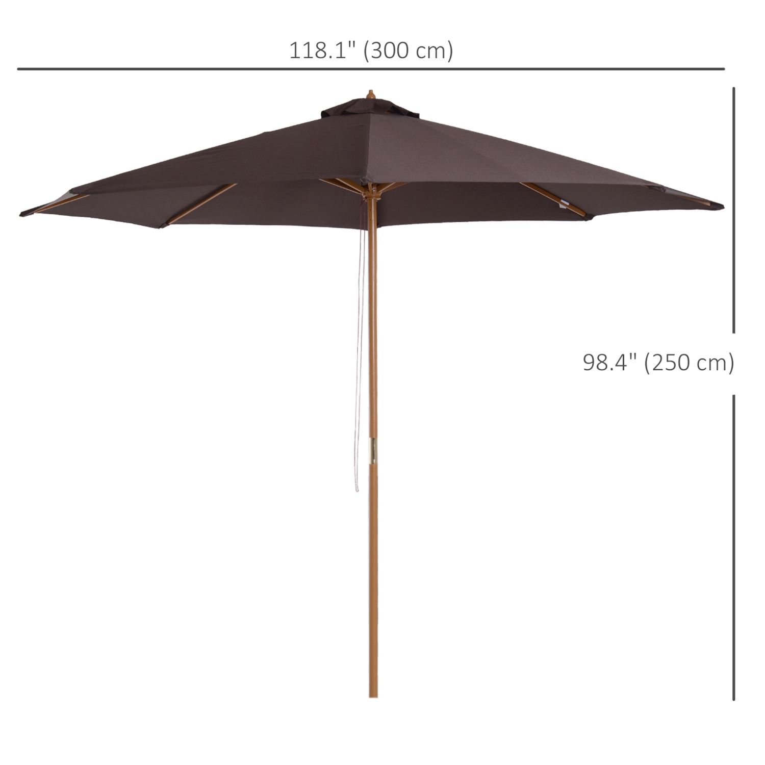Outsunny 10' x 8' Bamboo Wooden Round Market Patio Sun Umbrella Garden Parasol Outdoor Sunshade Canopy, Coffee