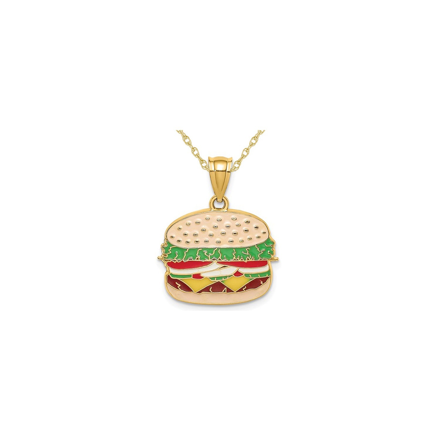 14K Yellow Gold Cheeseburger Charm Pendant Necklace with Chain