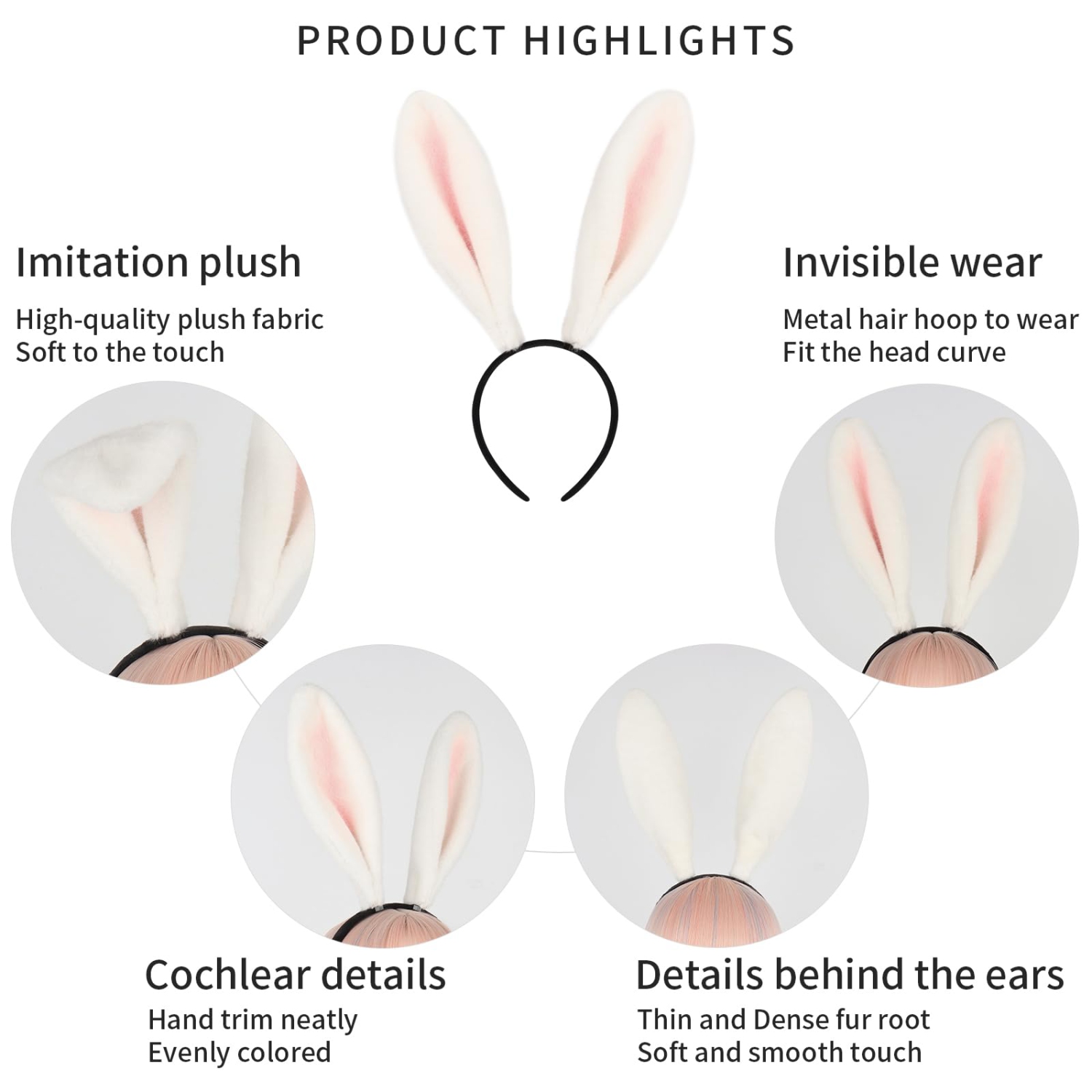 Furry Bunny Ear Headband for Women - Cute Rabbit Animal Ears Party