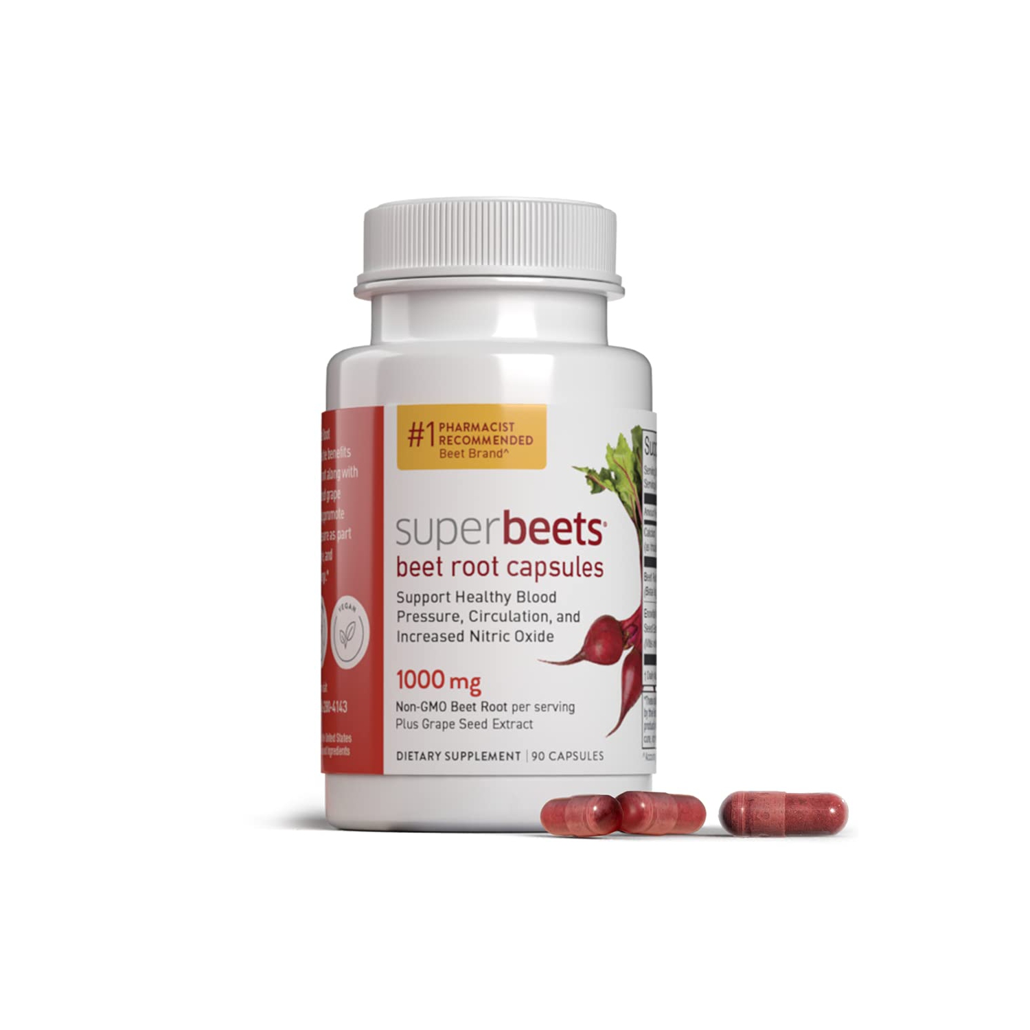 humanN SuperBeets Beet Root Capsules Quick Release 1000mg, 90ct