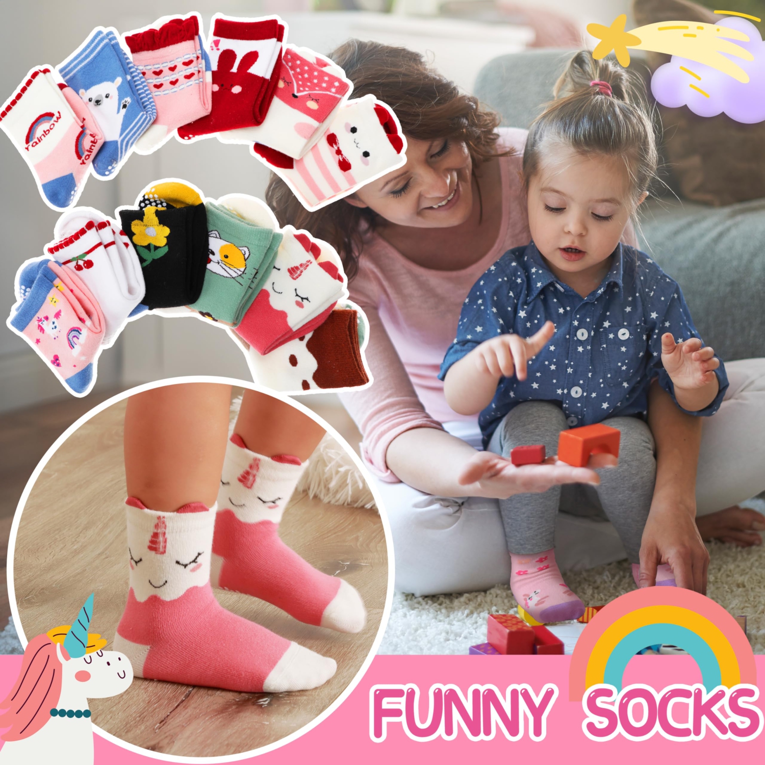 Baby Girls Toddlers Grips Socks Kids Non Slip/Anti Skid Unicorn