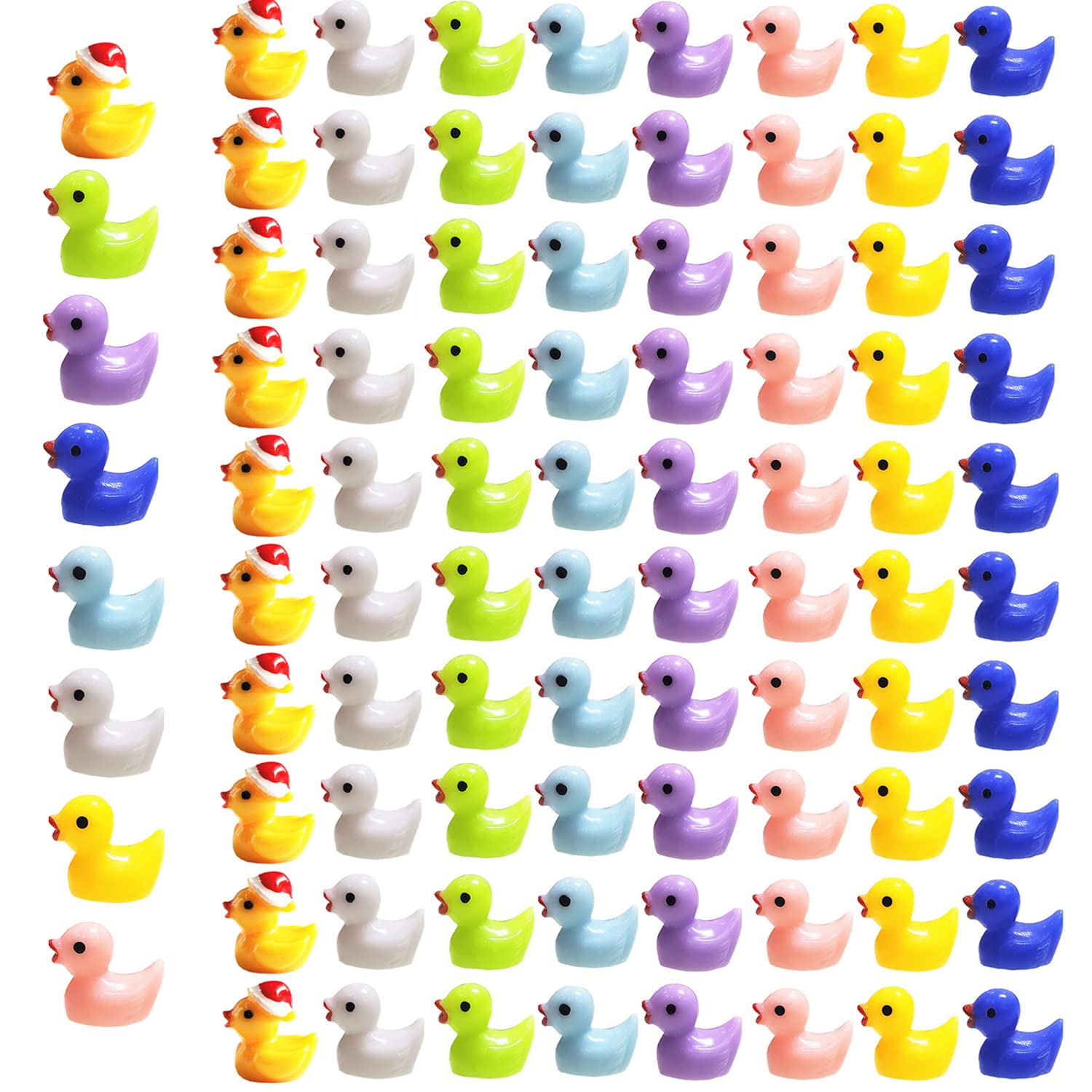 80 Pieces Mini Ducks, 8 Colors Miniature Figures for Fairy Gardens, Aquariums, Dollhouses, and Potted Plants. Perfect for DIY Slime Charms and Decorations.