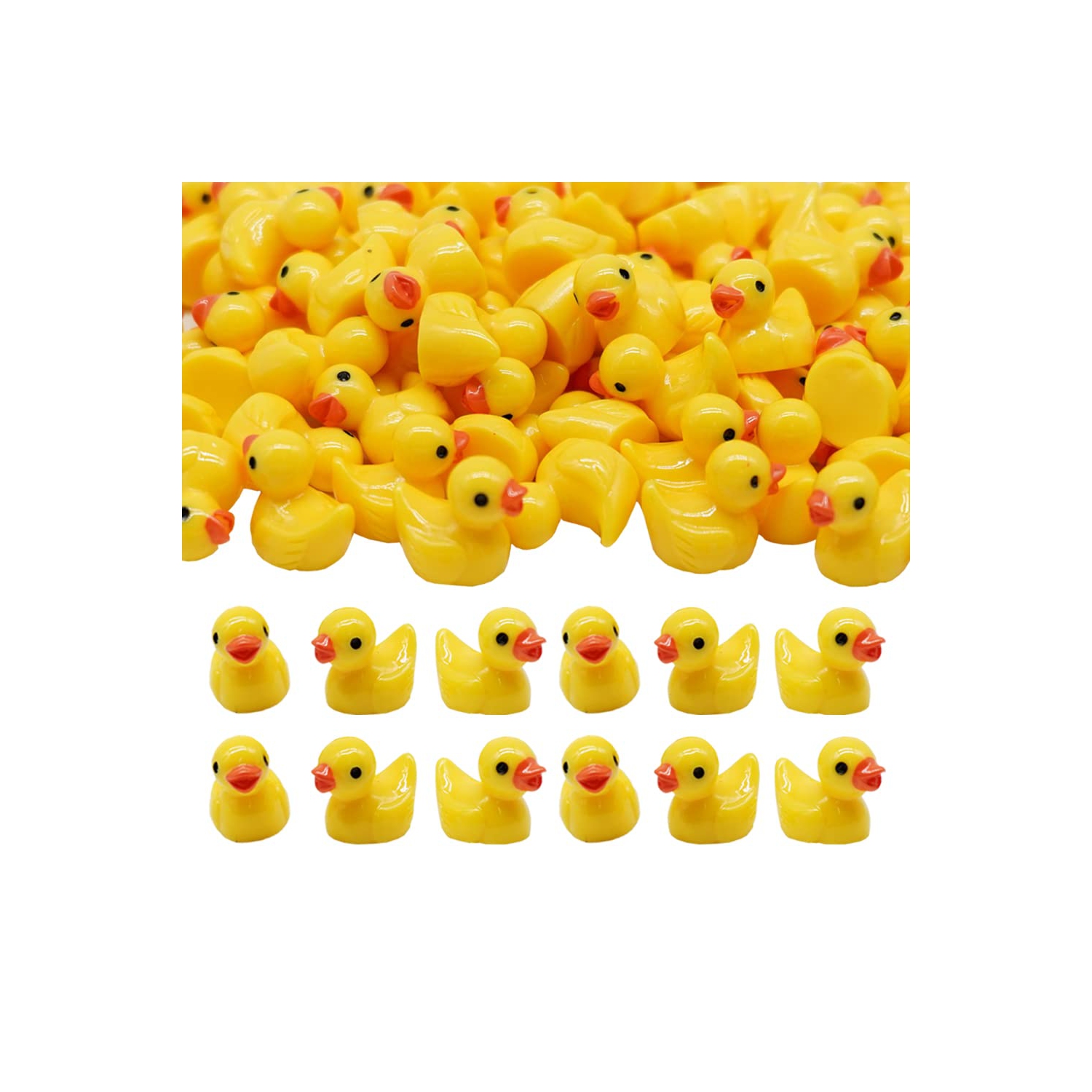 220 Mini Resin Ducks - Tiny Duck Figures for Slime Charms, DIY Craft, Micro Landscape, Garden Aquarium, Dollhouse Decoration - Birthday Party Yellow