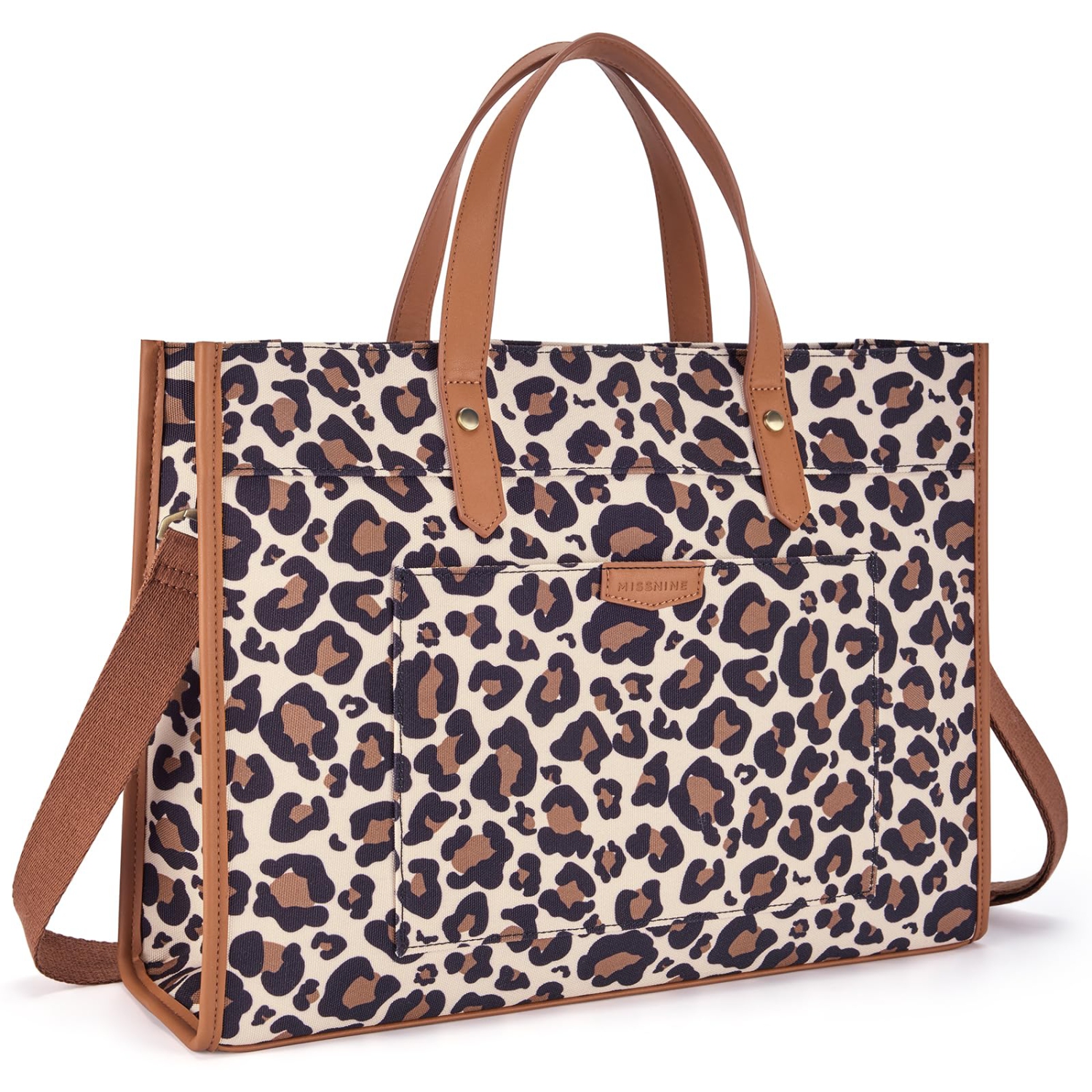 Stylish Leopard Print Canvas Laptop Tote Bag for 15.6 inch Laptop, Perfect for Work, Travel, and School