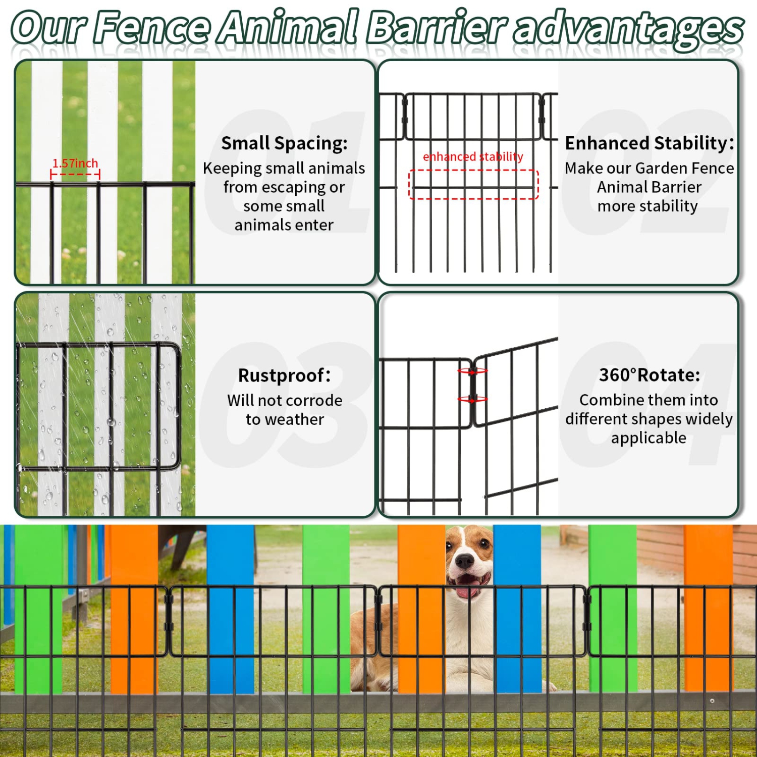 25 Pack Animal Barrier Fence, 1.52in Spike Spacing No Dig Fence