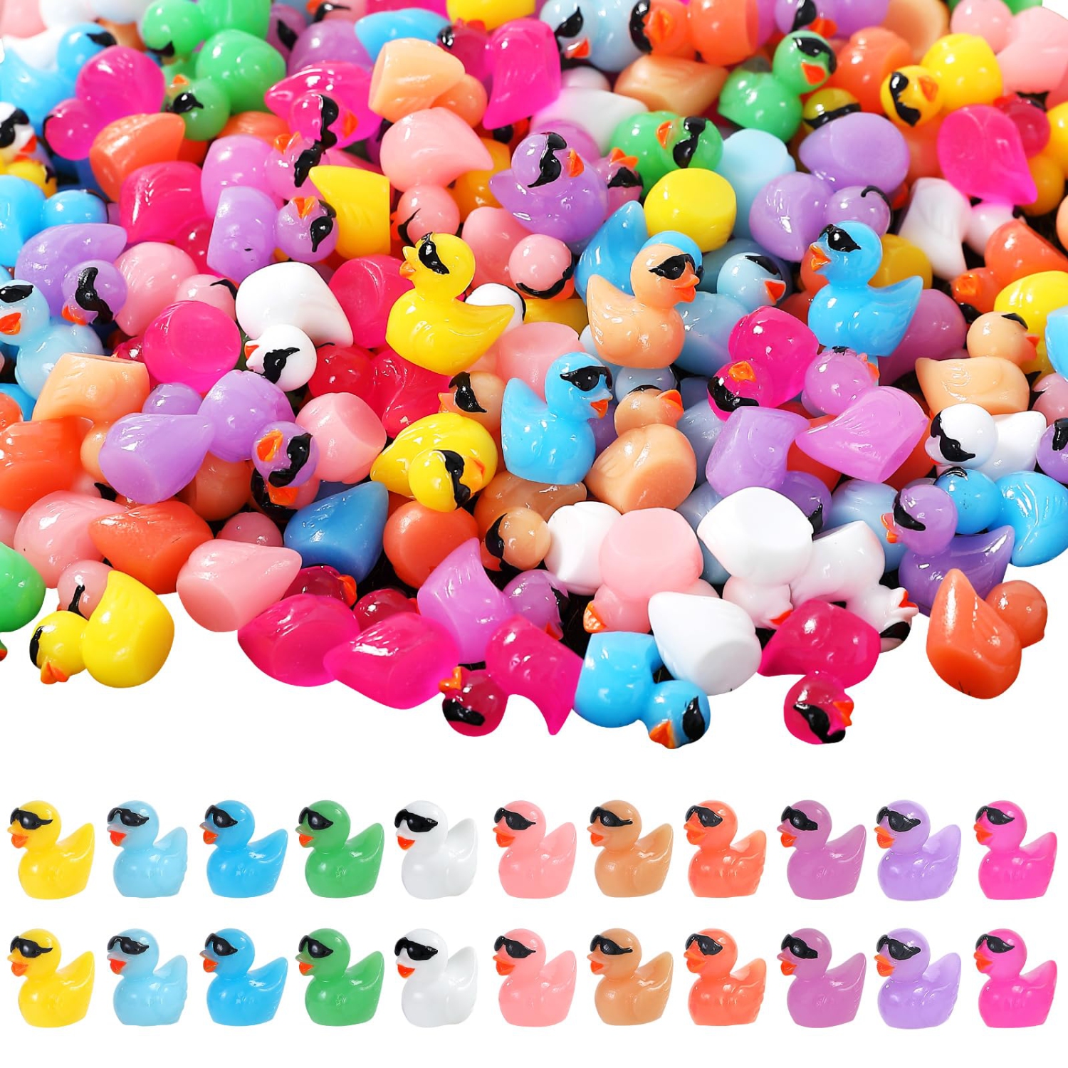 220 pcs Mini Resin Ducks Bulk - Adorable Tiny Ducks Set for Miniature Garden Decoration, Dollhouse, Cake, DIY Slime Kit, Craft Charms, Party Toys