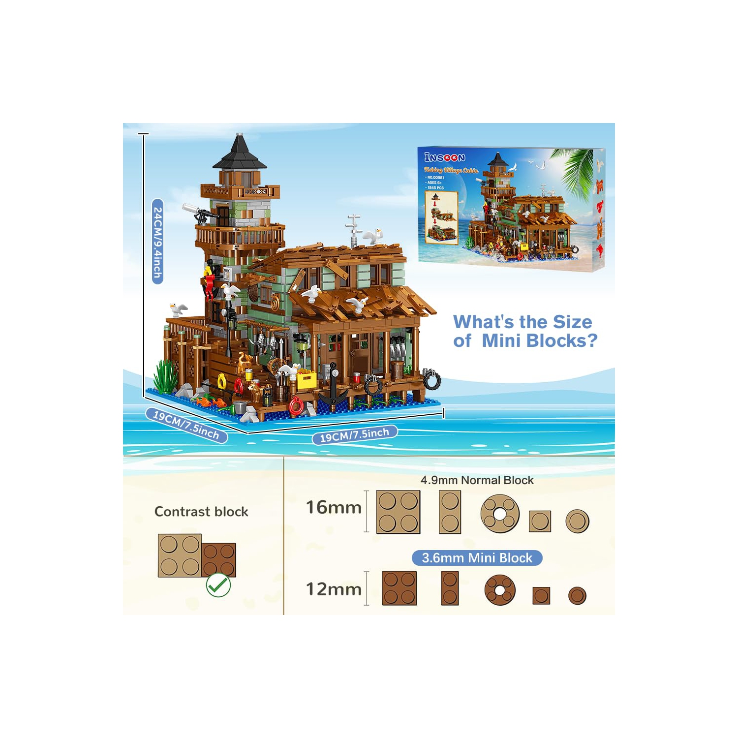 Wooden Fishing Village Store House Building Set with LED Light