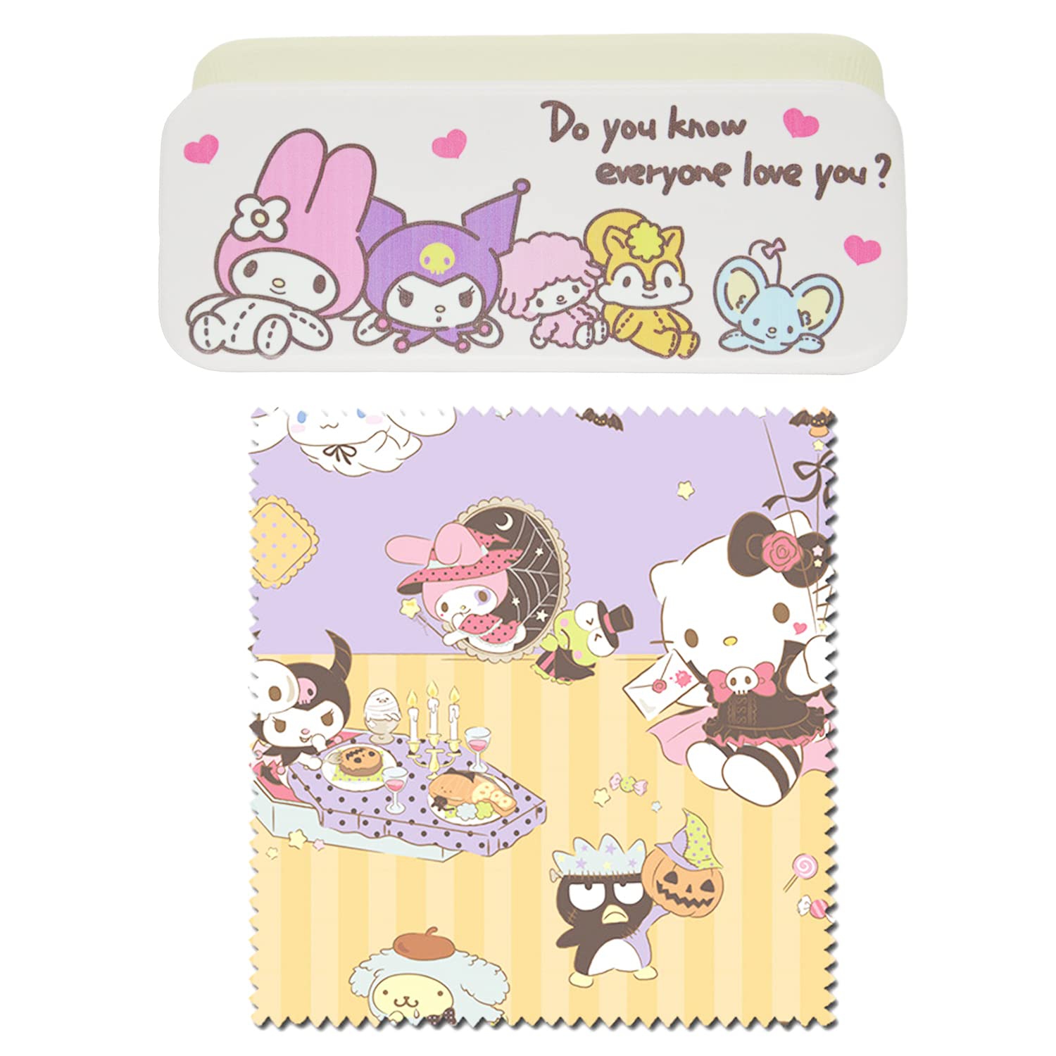 Cute Kitty Cat Hard Shell Gles Case Set with Cleaning Cloth - Portable Lens Holder Box for Women & Girls - Fits Most Gles & Sungles - Adorable & Practical!