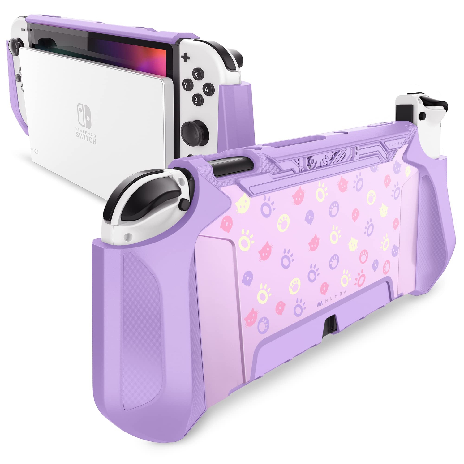 Nintendo Switch OLED 2021 Dockable Case - TPU Grip Protective Cover for 7 Inch OLED Screen and Joy-Con Controller - BBPurple