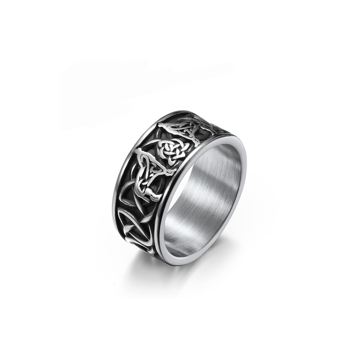 Vintage Celtic Knot Wolf Band Ring - Stainless Steel Norse Viking Odin's Wolf - Personalized Animal Ring for Men - Cool Biker Hip Hop Jewelry