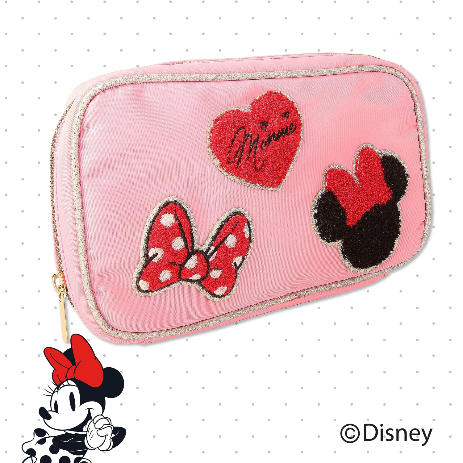 Officially Licensed Minnie Mouse Jewelry Travel Organizer with Zip Closure  - Nylon Jewelry Holder