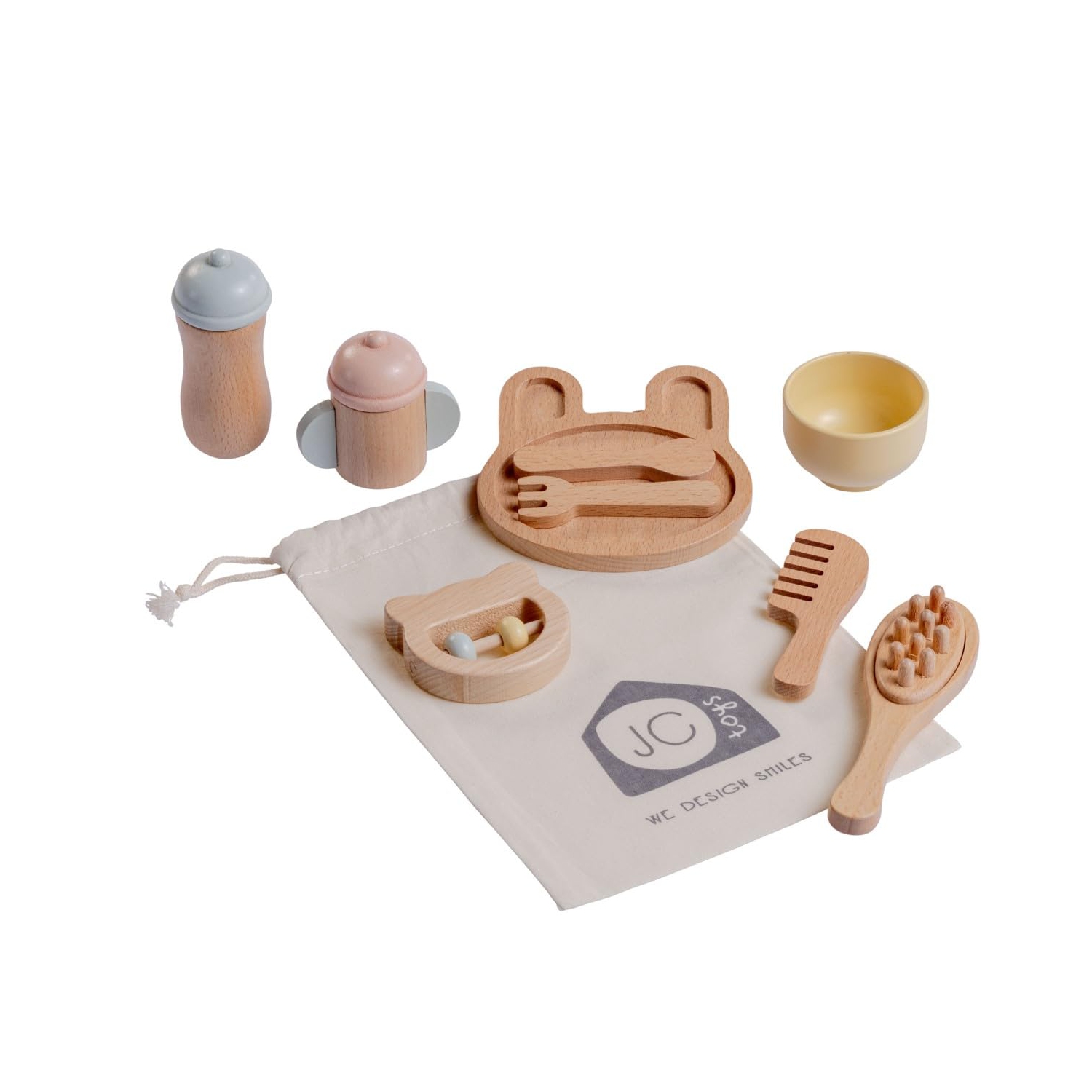 Twiggly Real Wood 10 Piece Baby's First Care Set for Dolls and Stuffed Animals - Ages 3+ - Parfait Collection