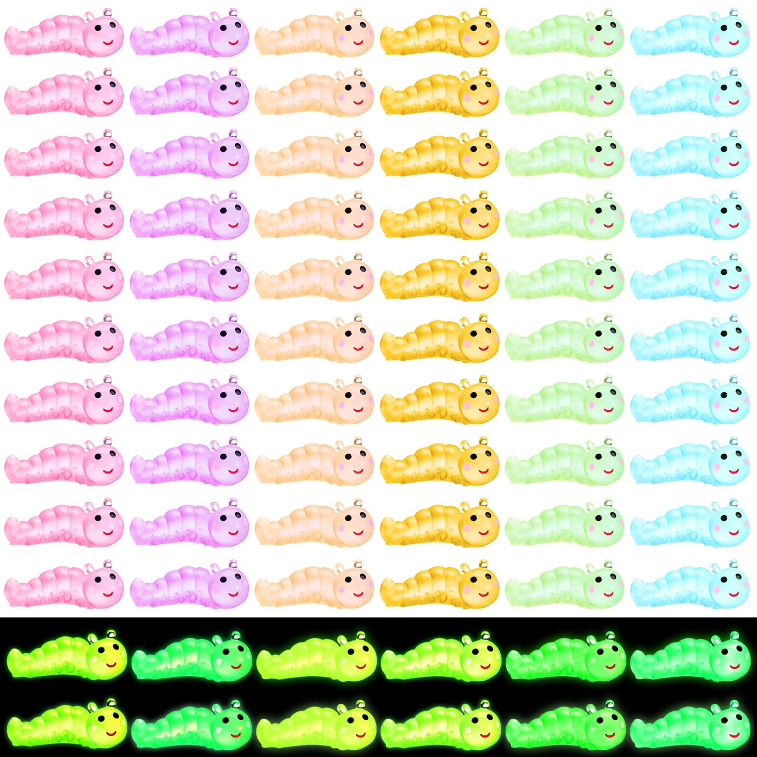 60-Piece Mini Resin Caterpillar Figures for DIY Garden Decor and Party Decorations - Luminous Mini Charms for Micro Landscapes