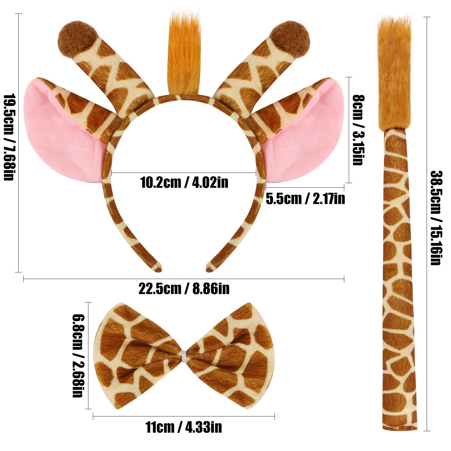 Ensemble girafe - serre-tête oreilles, queue et noeud papillon pour fête  d'habillage d'animal - parfait anniversaire ou accessoires de fête