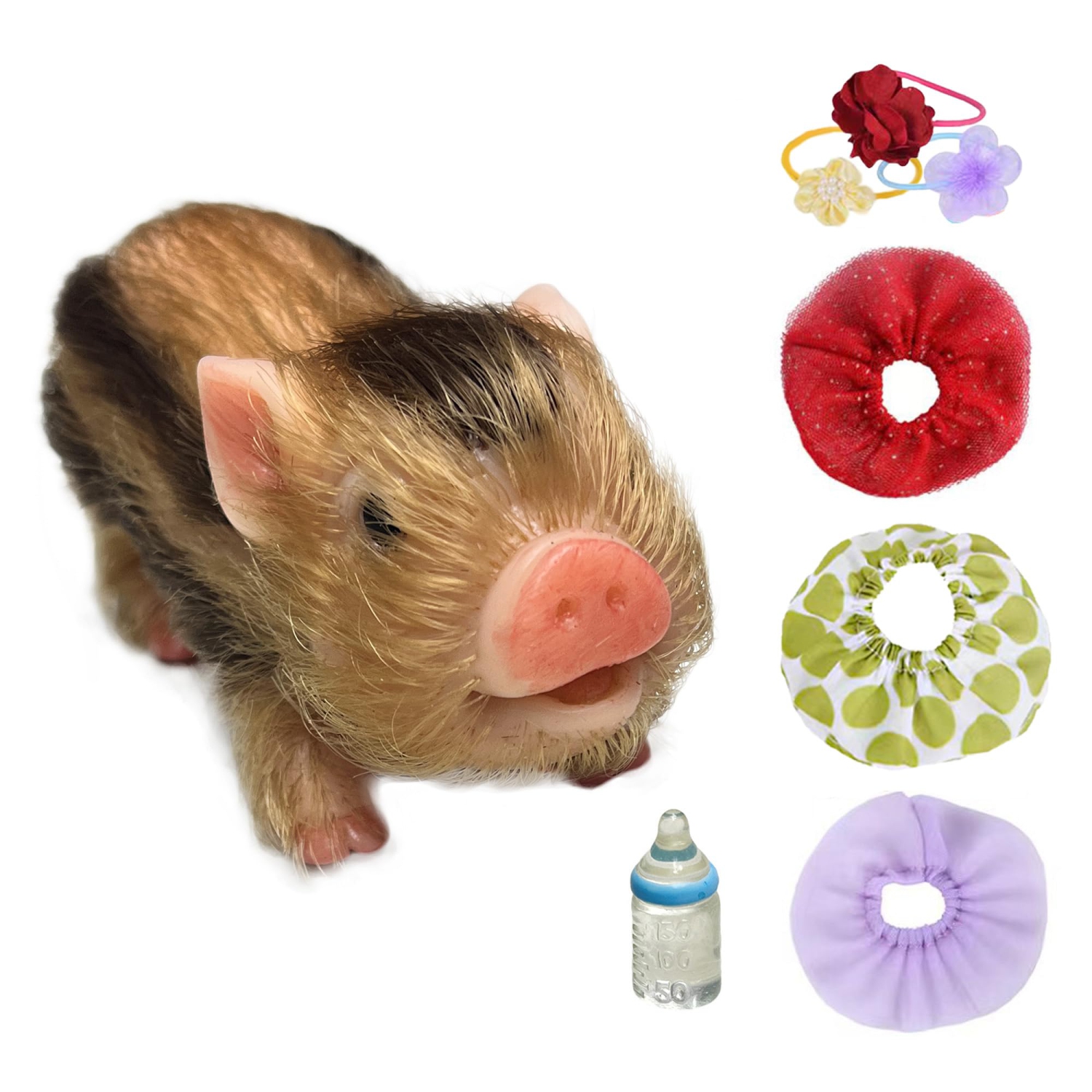 5 Inch Realistic Full Silicone Lifelike Reborn Pig Dolls - Soft and Stylish Real Life Baby Animal Dolls with Toy Accessories for Kids