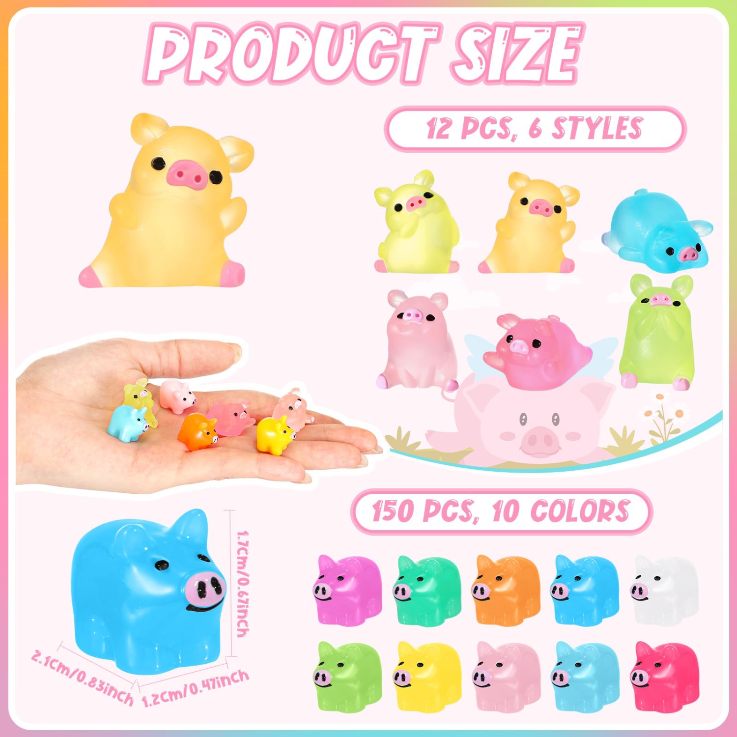 162 Pieces Mini Resin Pig Animals - Bulk Tiny Piggy Figures for Pig Party  Decorations, Miniature Garden Landscape, Aquarium, Potted Plants - DIY  Decor (Colored and Luminous)