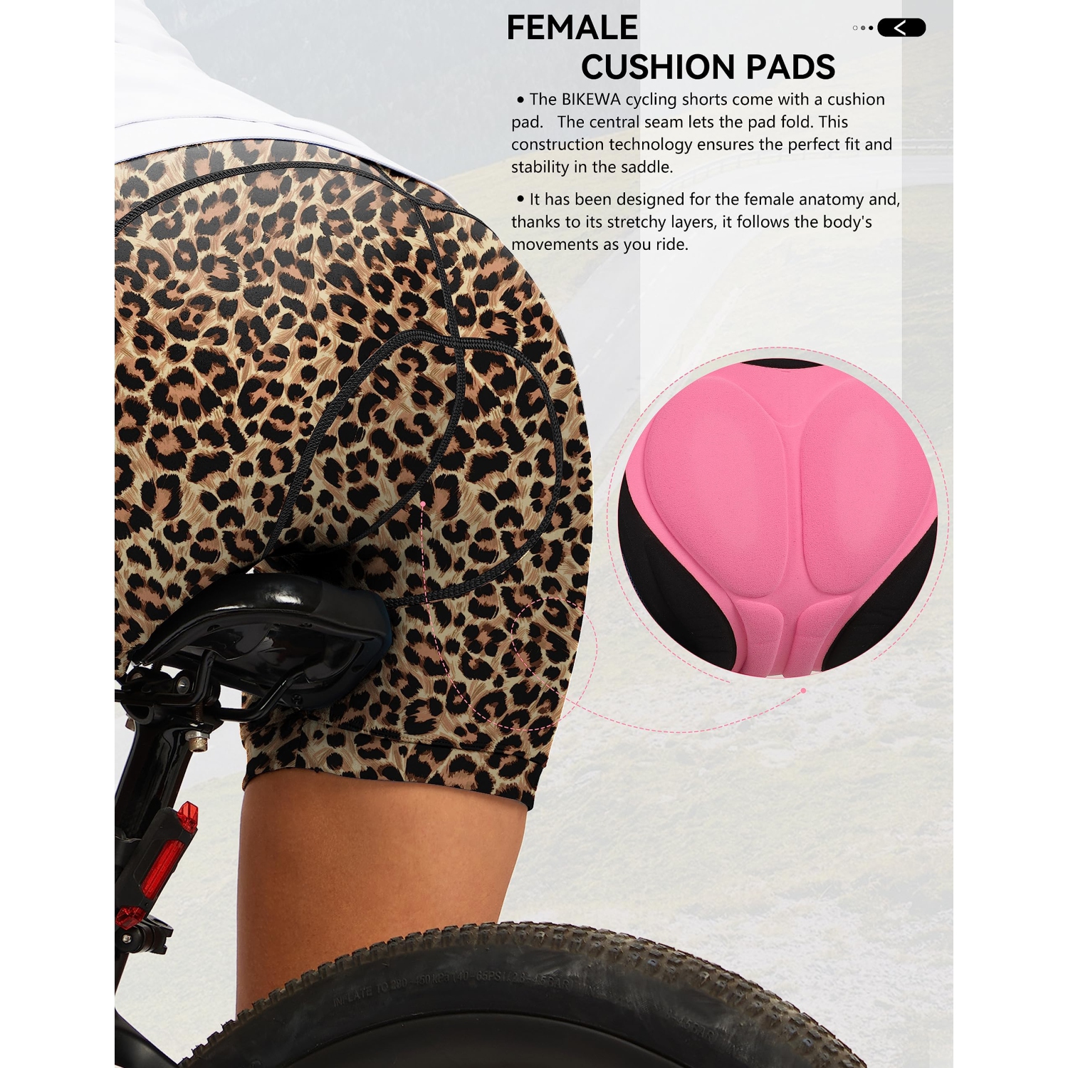 Leopard Women's 4D Padded Bike Shorts with Zipper Pockets