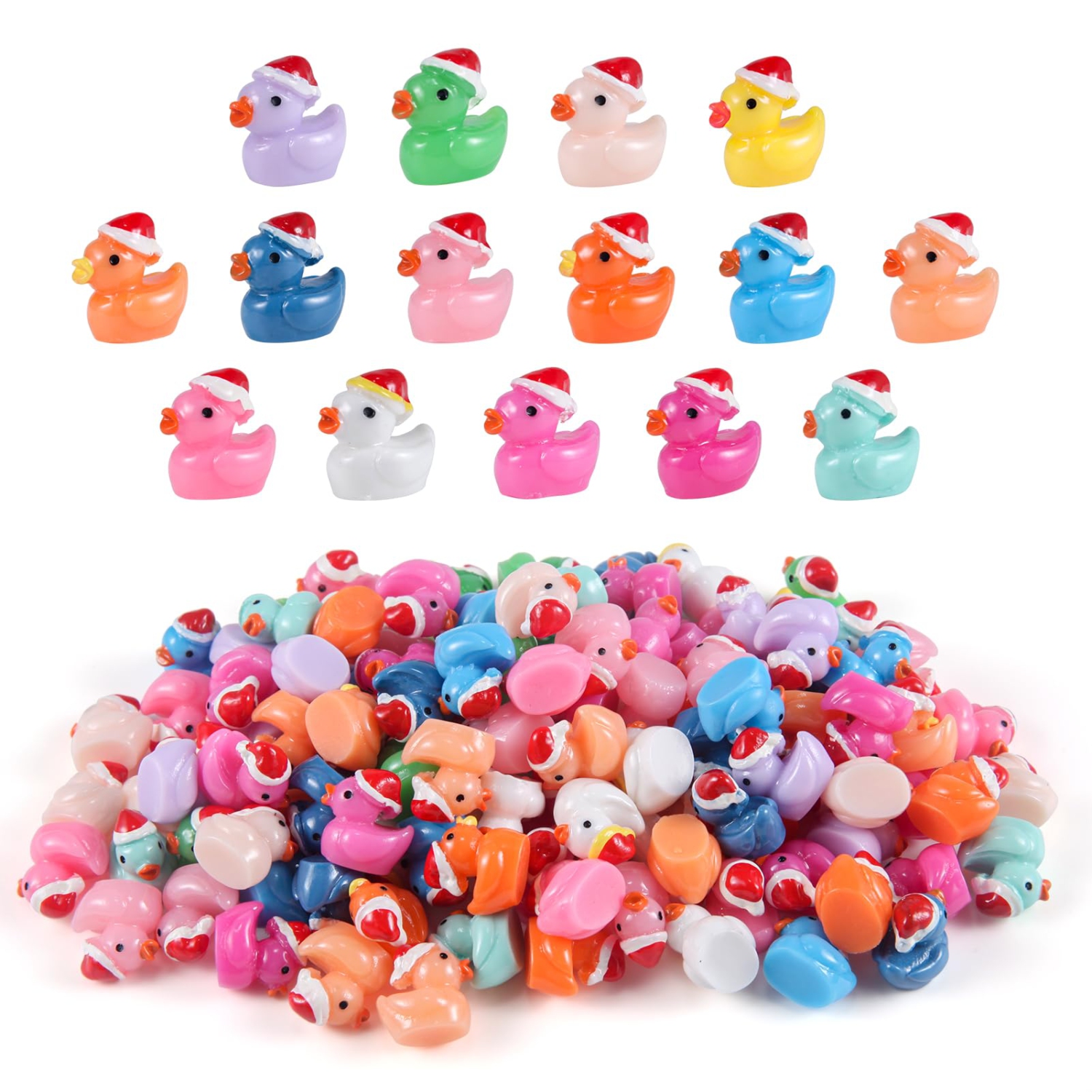 150 Mini Resin Ducks with Fairy Hat - Charming Micro Landscape Garden Dollhouse Decor for Xmas, DIY Crafts, Slime Party Gifts, Prank Game, Ornament for Potted Plants