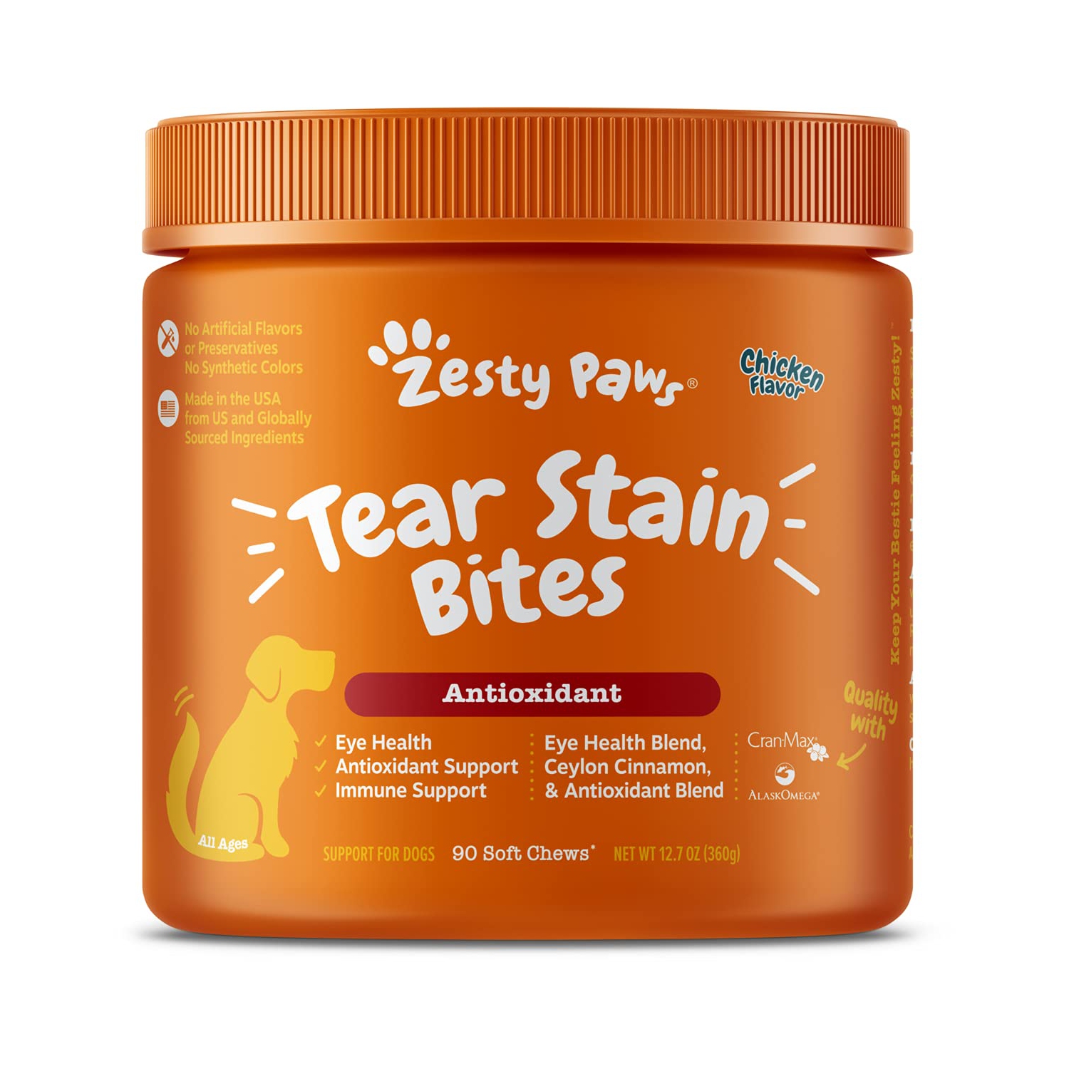 Tear Stain Support Soft Chews for Dogs - Enhance Moisture, Vision, and Immune System with Fish, Lutein, Cranberry, Vitamin C - Chicken Flavor - 90 ct