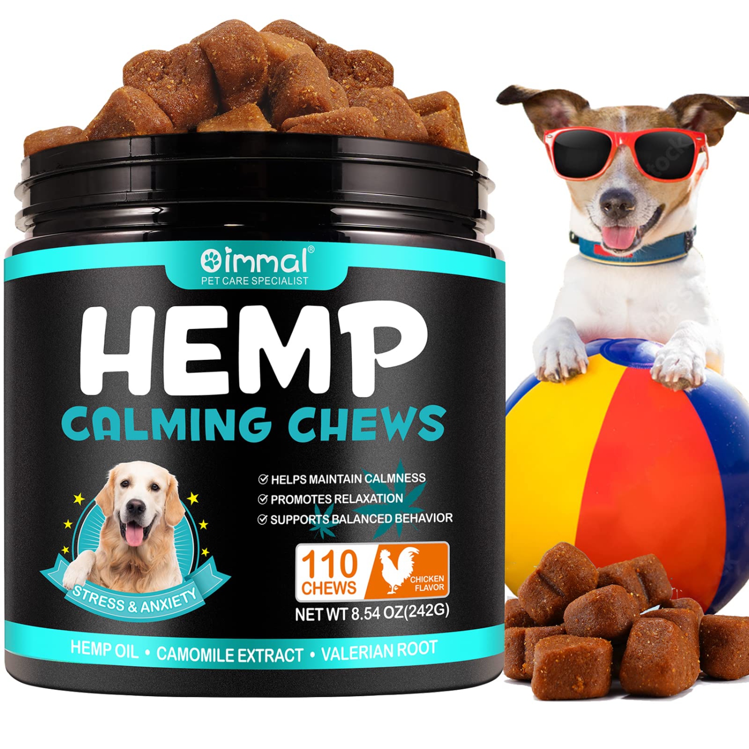 Hemp Calming Treats for Dogs - 110PCS, Chicken Flavor, Advanced Anxiety Relief, Travel & Separation Stress Relief Chews
