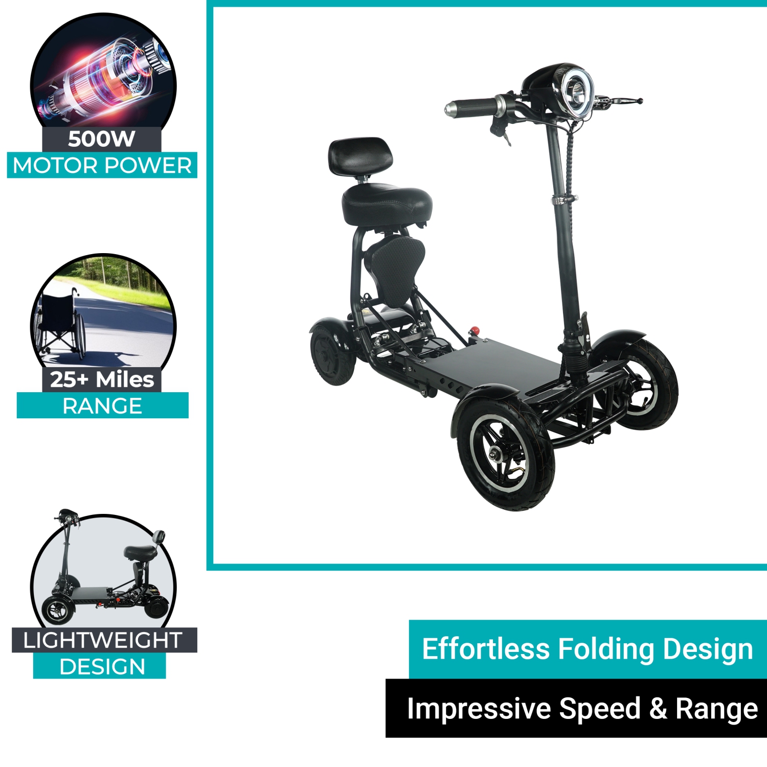 Trottinette pliable MS-3000 | Légère et facile à ranger, écologique haute performance, portée jusqu'à 40&nbsp;km | Siège confortable réglable | Cadre