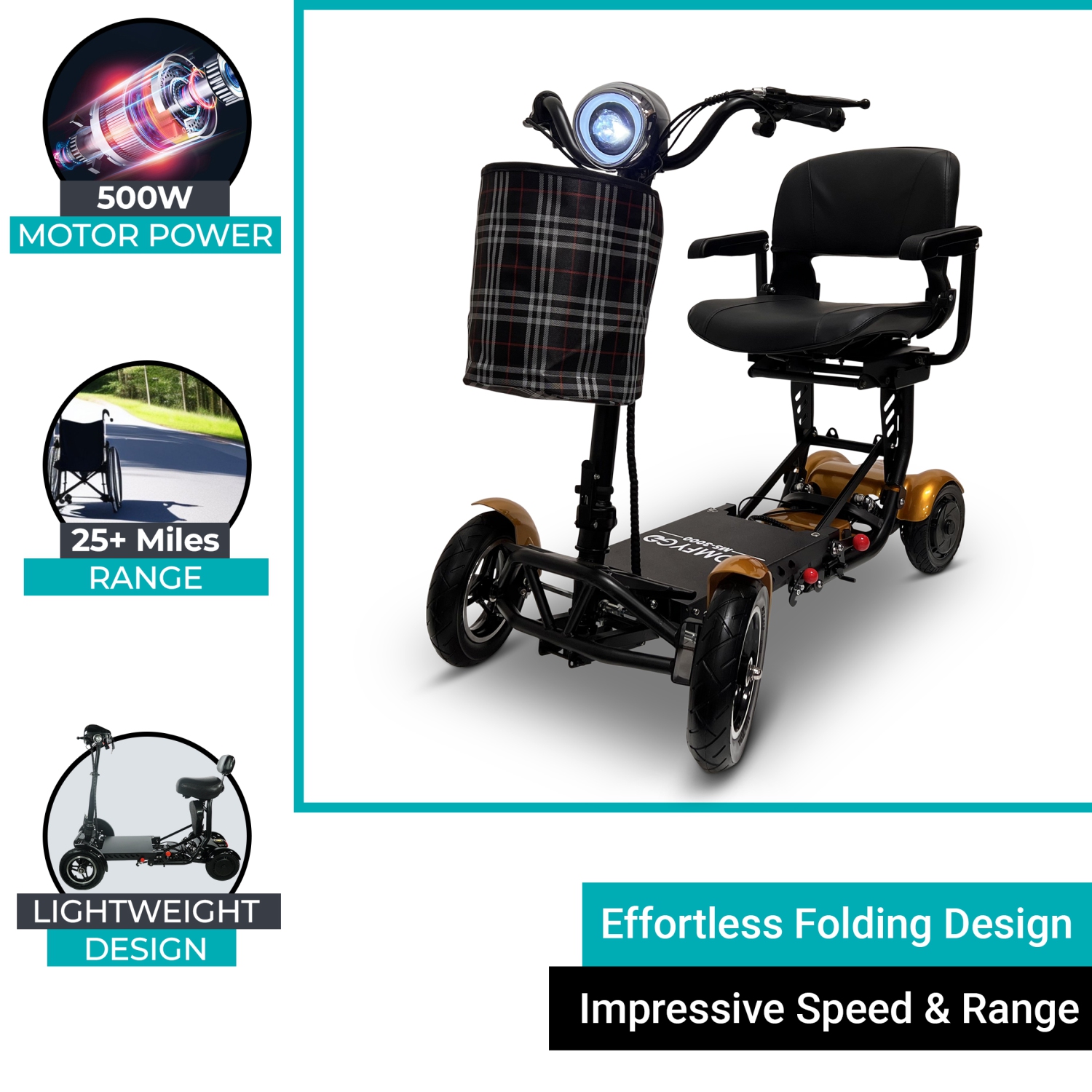 Trottinette pliable MS-3000 Super Seat | Léger et facile à ranger, écologique haute performance, portée jusqu'à 25 km | Siège confortable