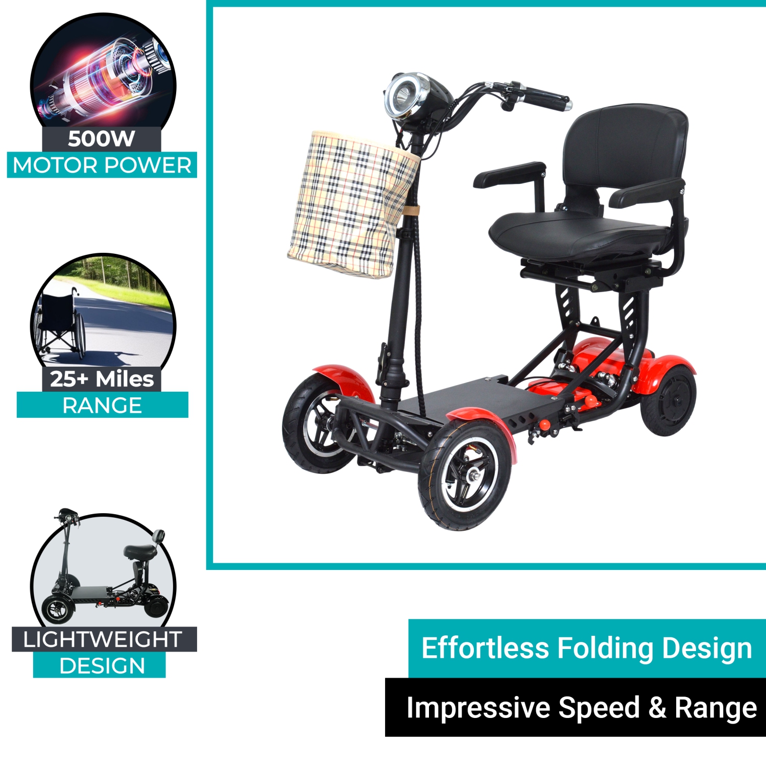 MS-3000 Super Seat Foldable Mobility Scooter | Lightweight & Easy-Store, High-Performance Eco-Friendly, Up to 40 km Range | Adjustable Comfort Seat |