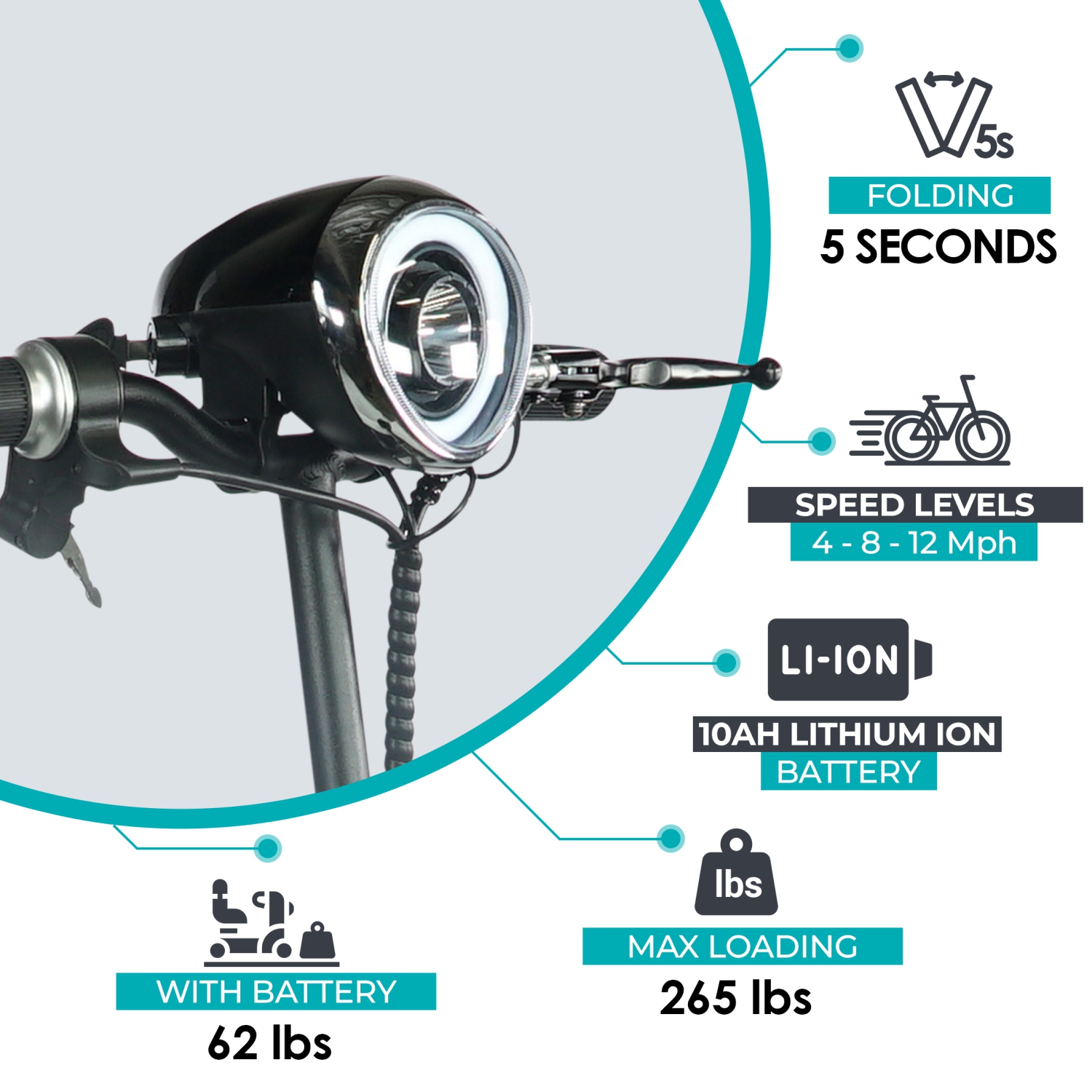 Trottinette pliable MS-3000 | Légère et facile à ranger, écologique haute performance, portée jusqu'à 25&nbsp;km | Siège confortable réglable | Cadre